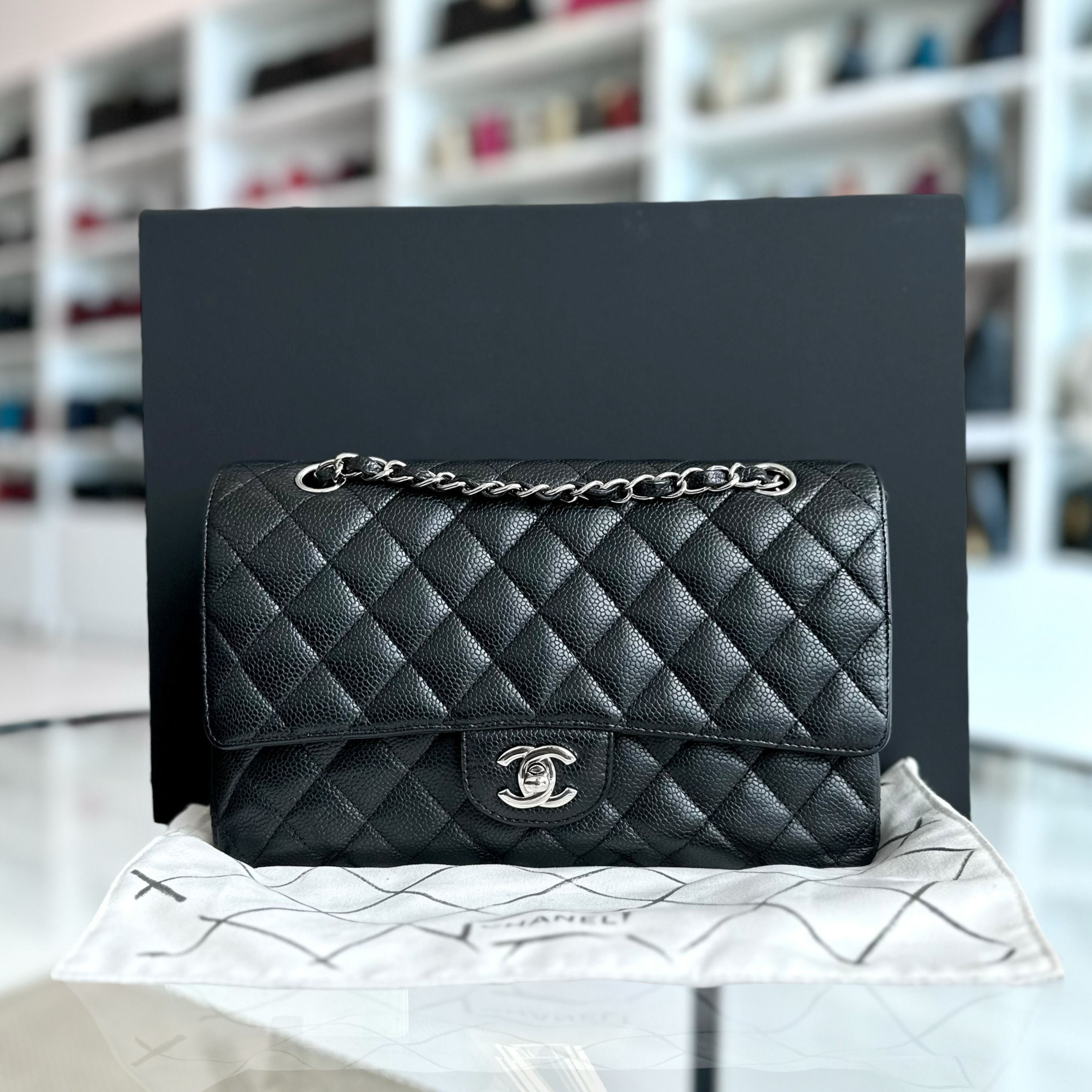 Chanel Caviar Medium Classic Flap 25CM Quilted Black SHW No 13 - Luxury Evermore