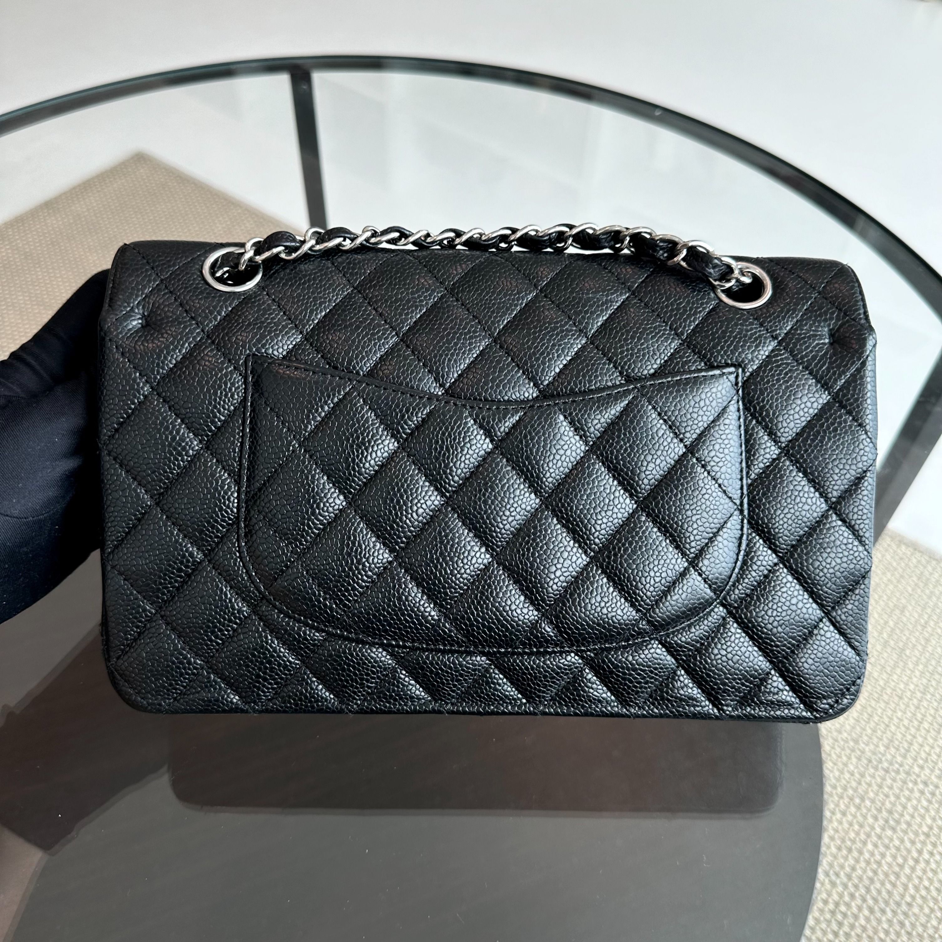 Chanel Caviar Medium Classic Flap 25CM Quilted Black SHW No 13 - Luxury Evermore