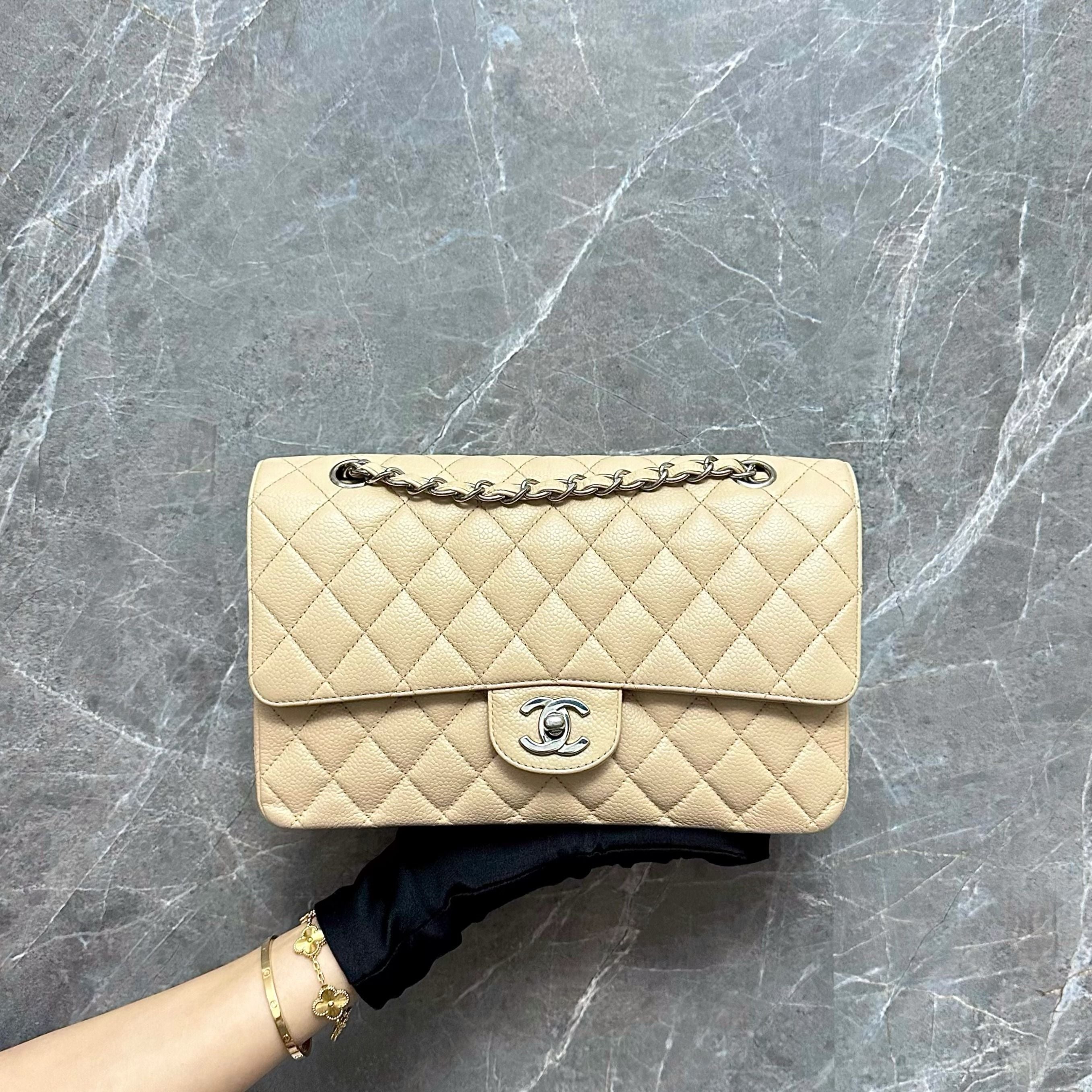 Chanel Caviar Medium Classic Flap Beige SHW No 12 - Luxury Evermore