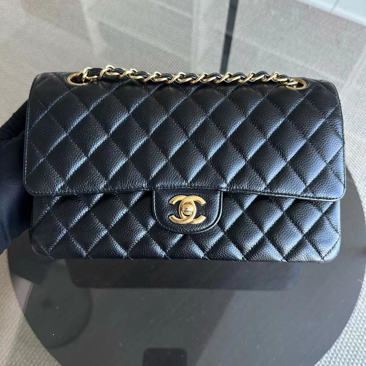 Chanel Caviar Medium Classic Flap Double Flap 25CM Quilted Calfskin Black GHW No 24 - Luxury Evermore