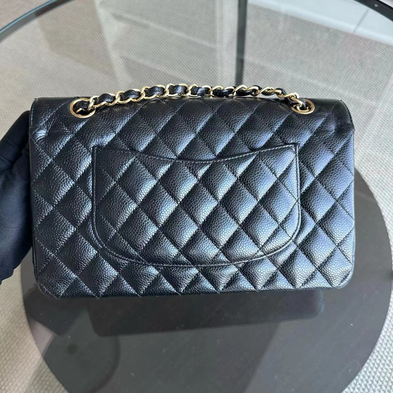 Chanel Caviar Medium Classic Flap Double Flap 25CM Quilted Calfskin Black GHW No 24 - Luxury Evermore