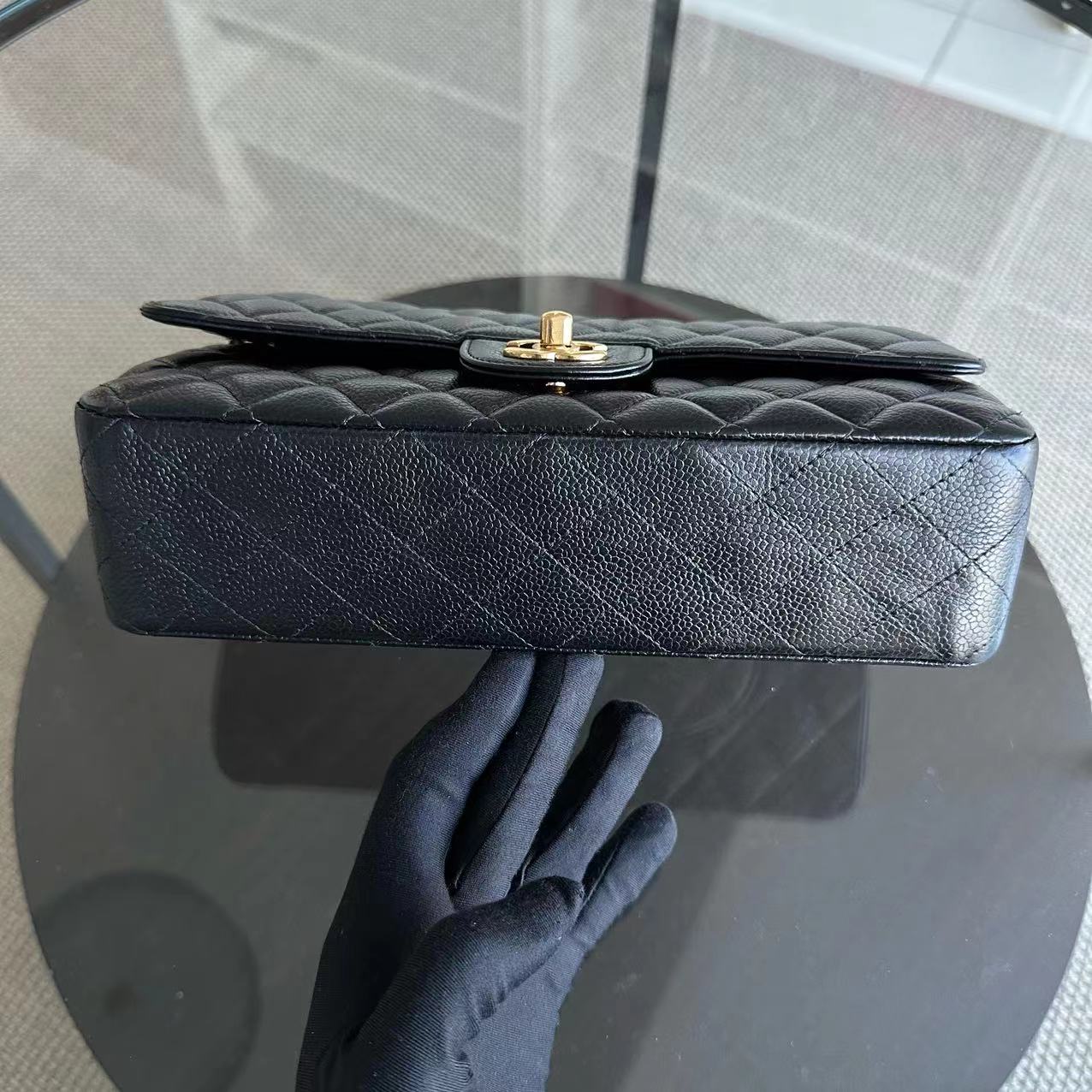 Chanel Caviar Medium Classic Flap Double Flap 25CM Quilted Calfskin Black GHW No 24 - Luxury Evermore