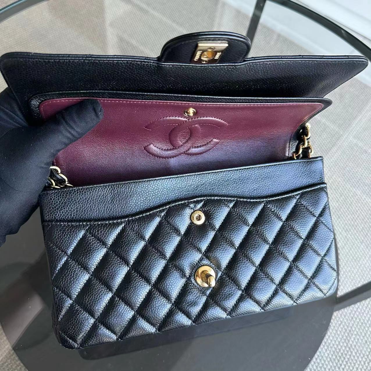 Chanel Caviar Medium Classic Flap Double Flap 25CM Quilted Calfskin Black GHW No 24 - Luxury Evermore