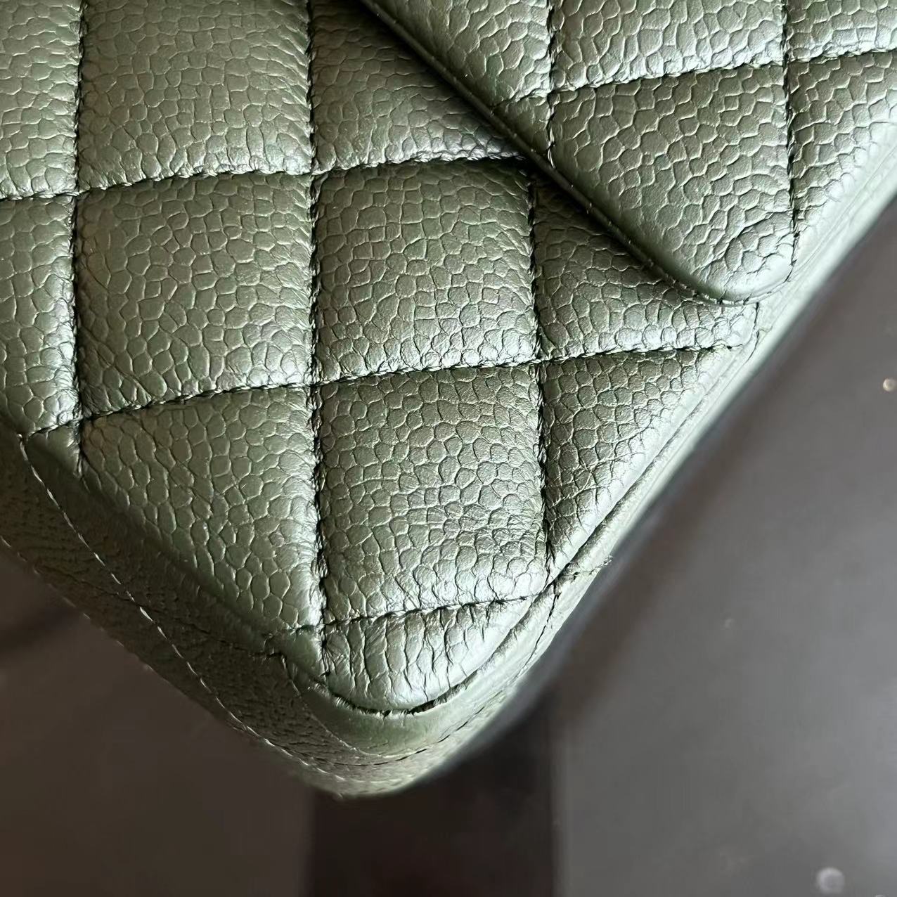 Chanel Caviar Medium Classic Flap Double Flap 25CM Quilted Calfskin Green GHW No 14 - Luxury Evermore