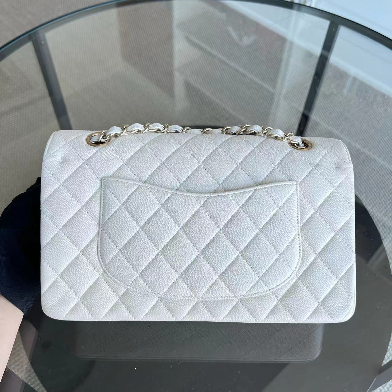 Chanel Caviar Medium Classic Flap Double Flap 25CM Quilted Calfskin White GHW No 23 - Luxury Evermore