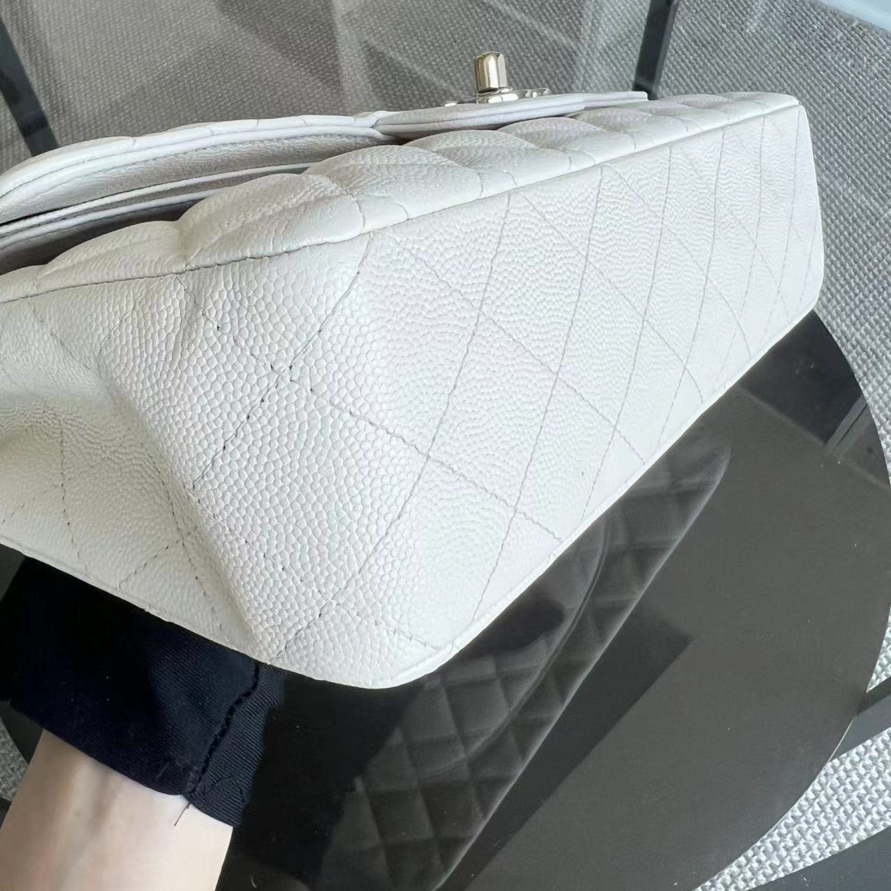 Chanel Caviar Medium Classic Flap Double Flap 25CM Quilted Calfskin White GHW No 23 - Luxury Evermore