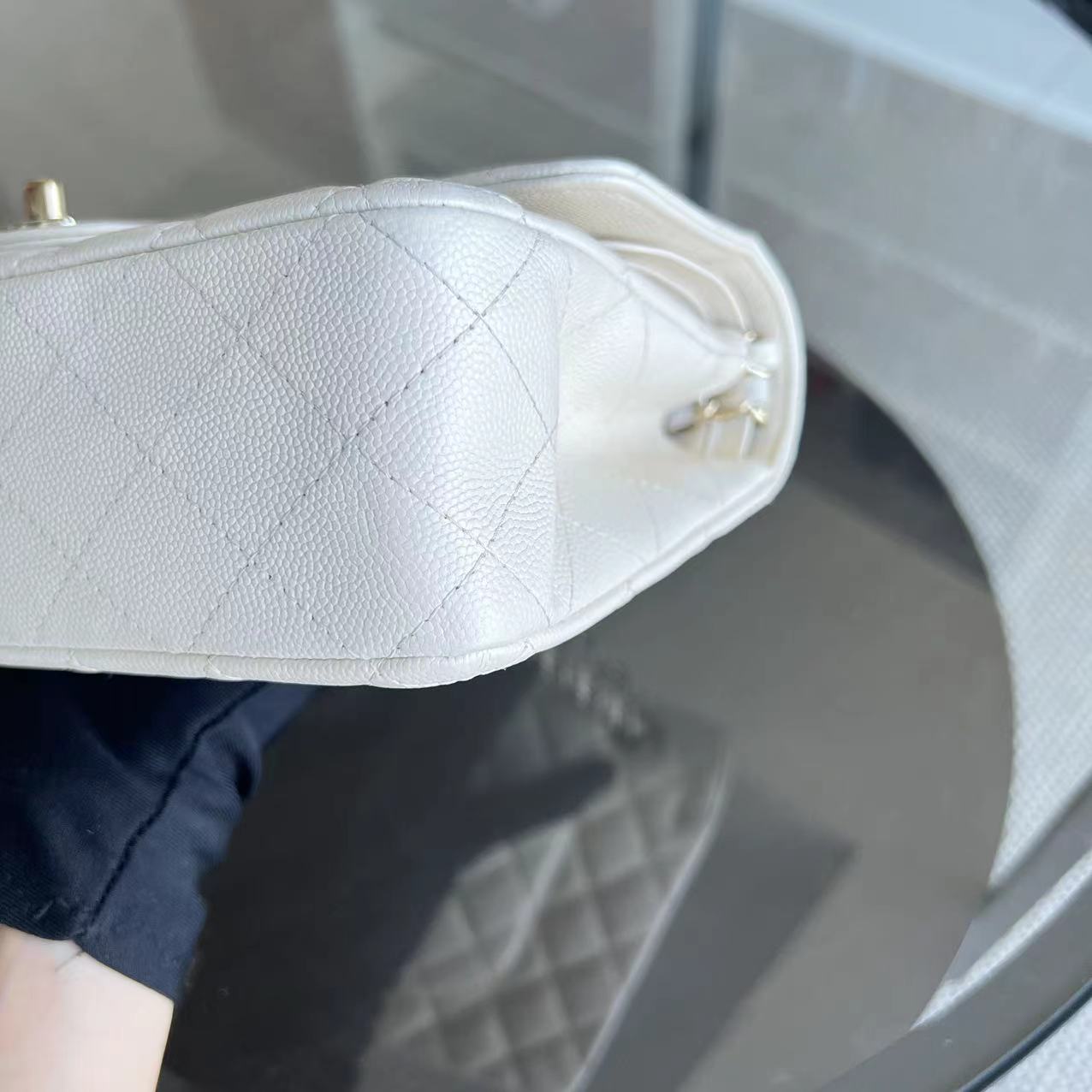 Chanel Caviar Medium Classic Flap Double Flap 25CM Quilted Calfskin White GHW No 23 - Luxury Evermore