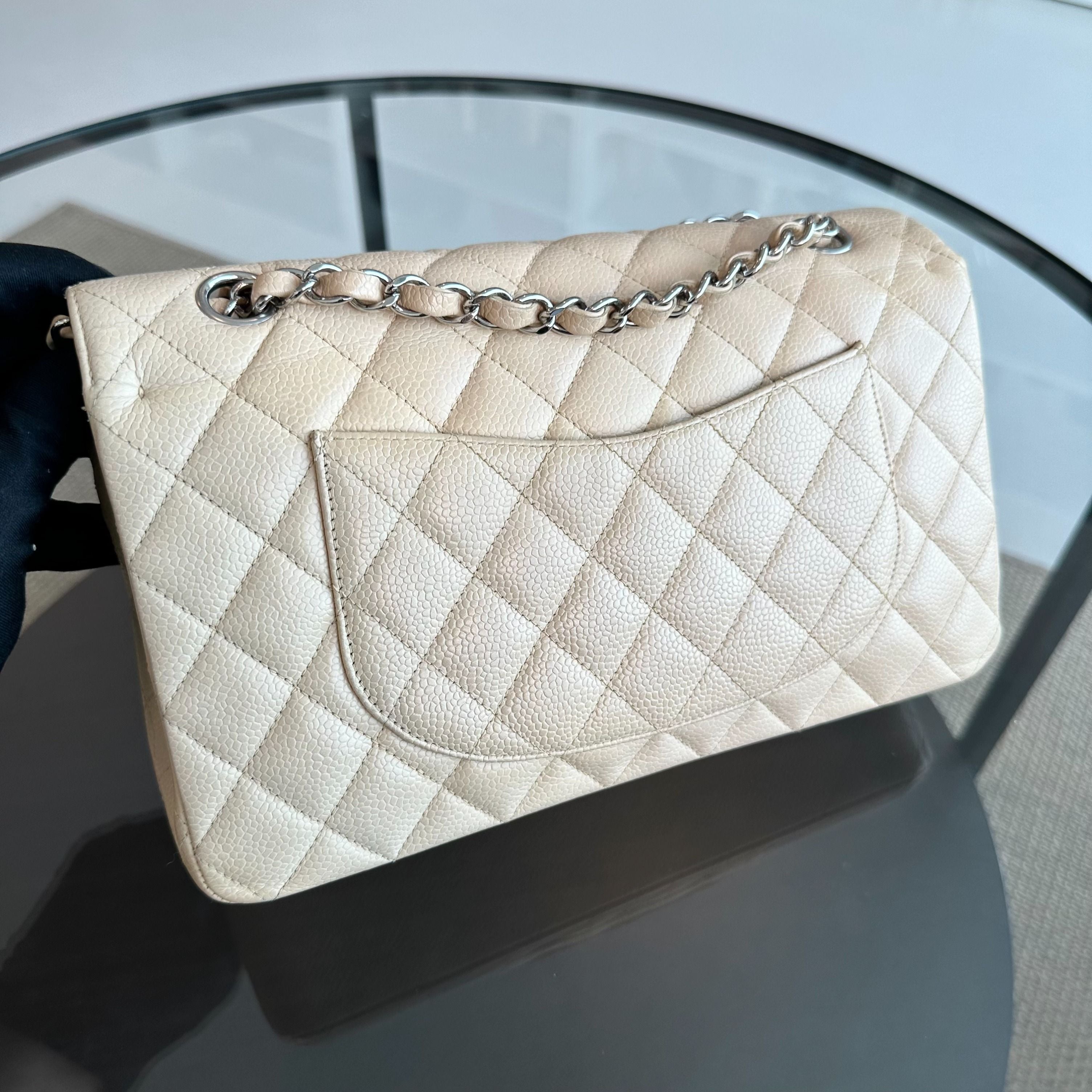 Chanel Caviar Medium Classic Flap Double Flap Beige SHW No 20 - Luxury Evermore