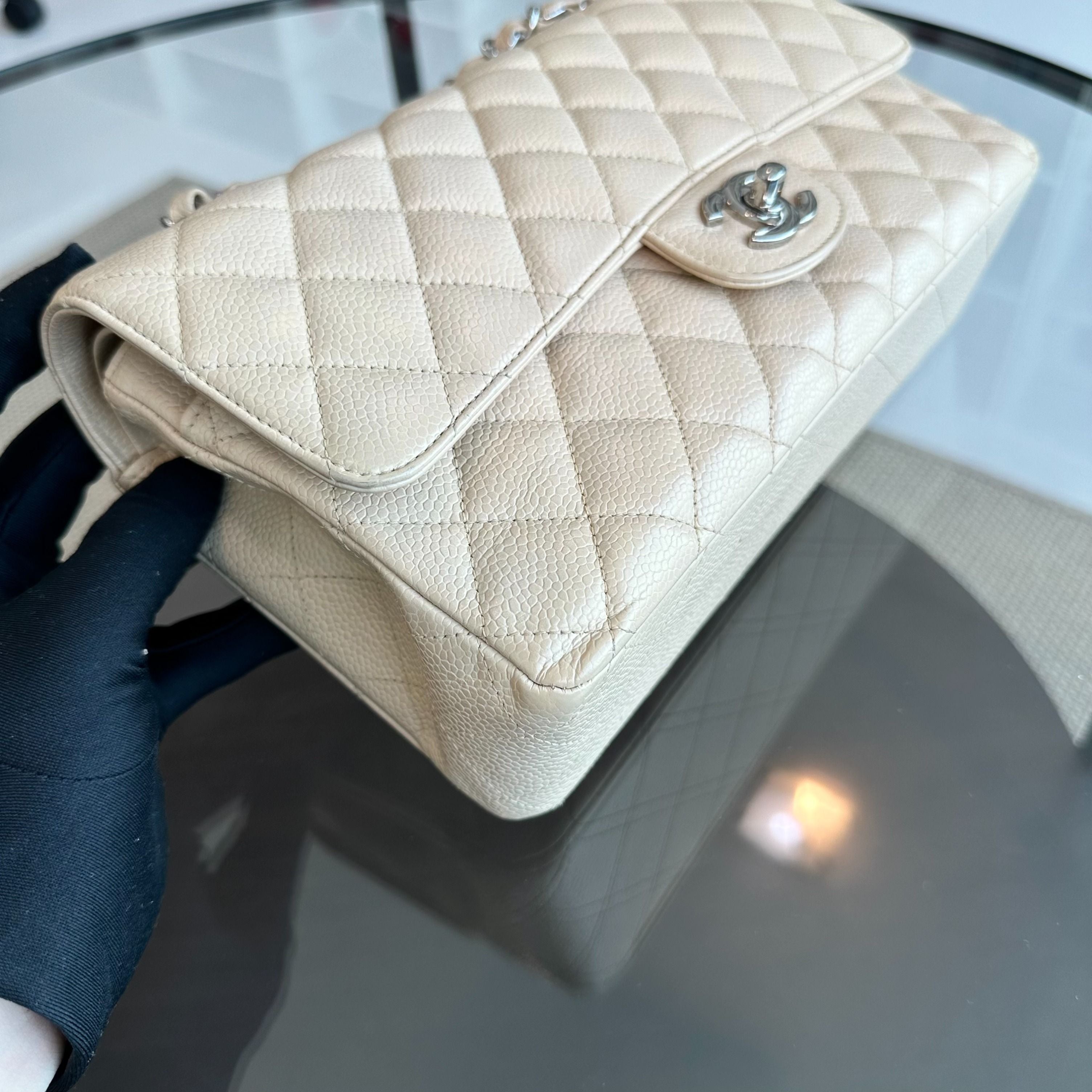 Chanel Caviar Medium Classic Flap Double Flap Beige SHW No 20 - Luxury Evermore