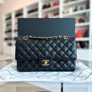 Chanel Caviar Medium Classic Flap Double Flap Black GHW No 13 - Luxury Evermore