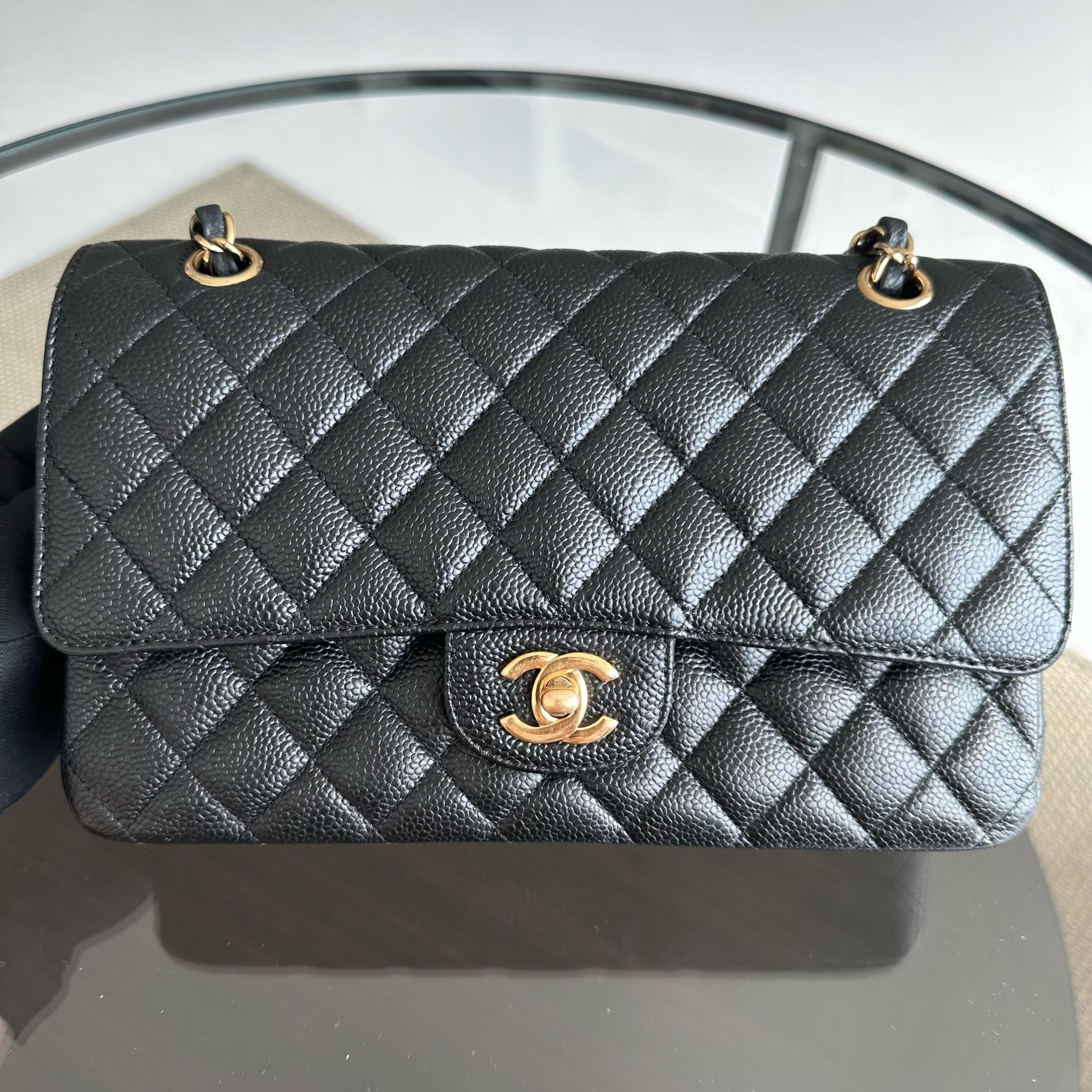 Chanel Caviar Medium Classic Flap Double Flap Black GHW No 13 - Luxury Evermore