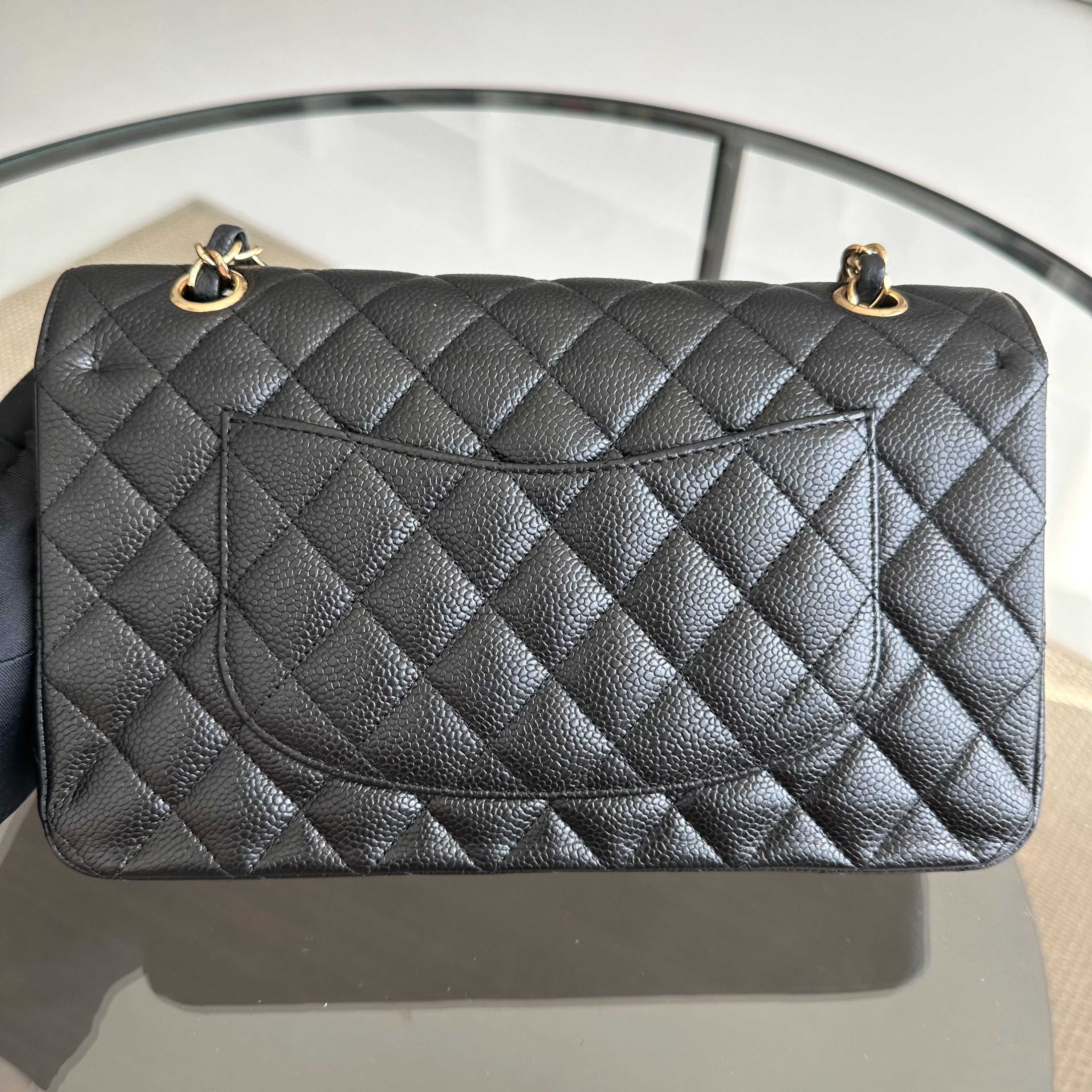 Chanel Caviar Medium Classic Flap Double Flap Black GHW No 13 - Luxury Evermore