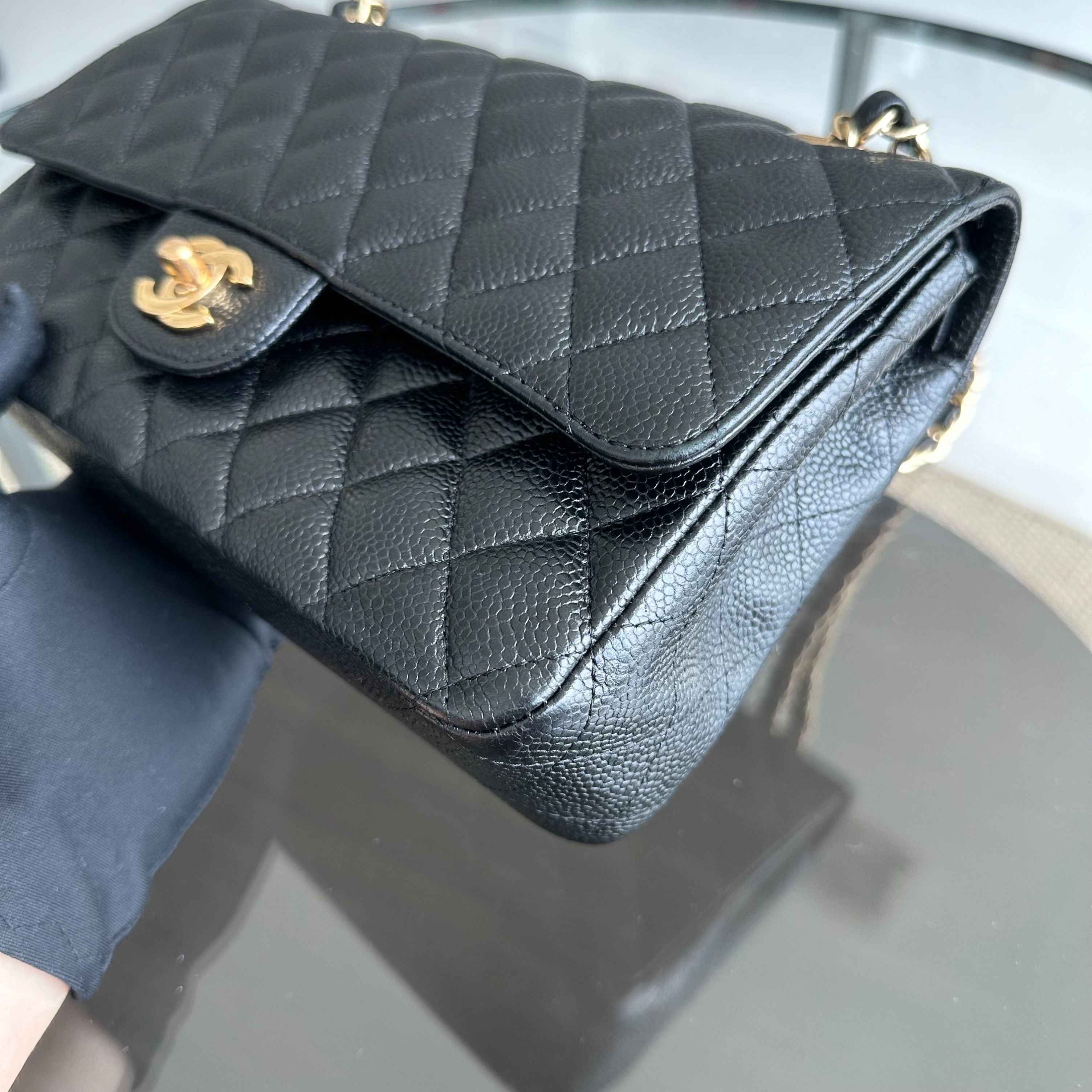 Chanel Caviar Medium Classic Flap Double Flap Black GHW No 13 - Luxury Evermore