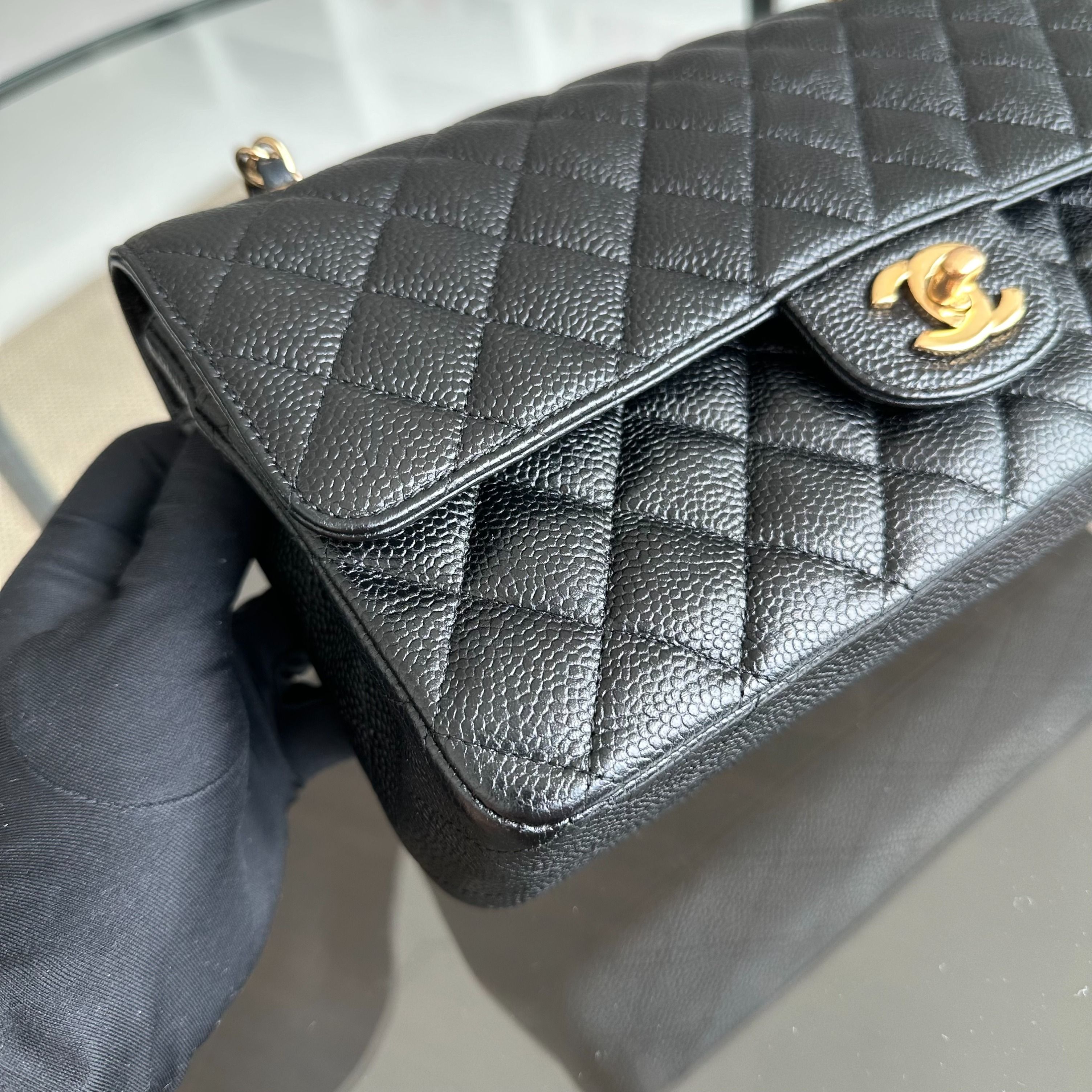 Chanel Caviar Medium Classic Flap Double Flap Black GHW No 13 - Luxury Evermore