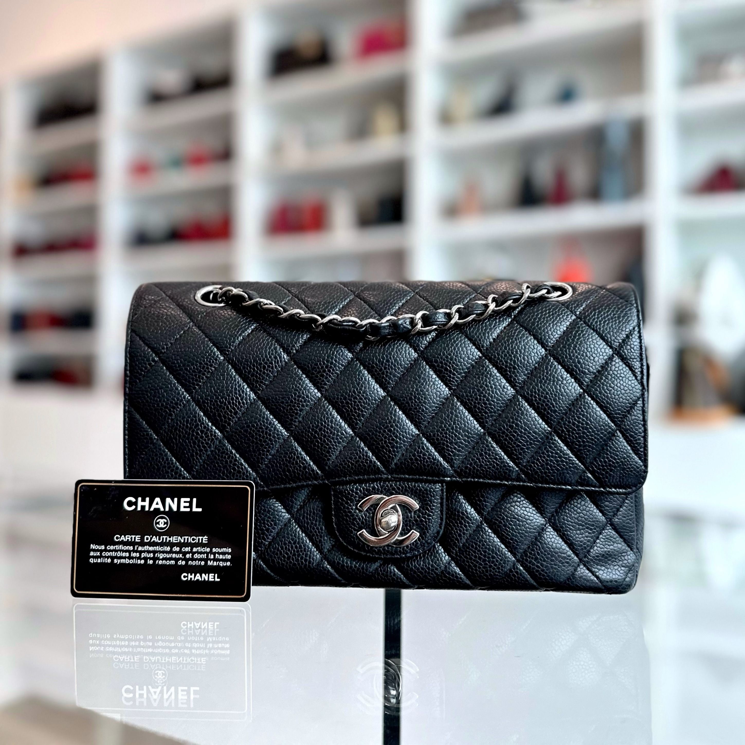 Chanel Caviar Medium Classic Flap Double Flap Black SHW No 13 - Luxury Evermore