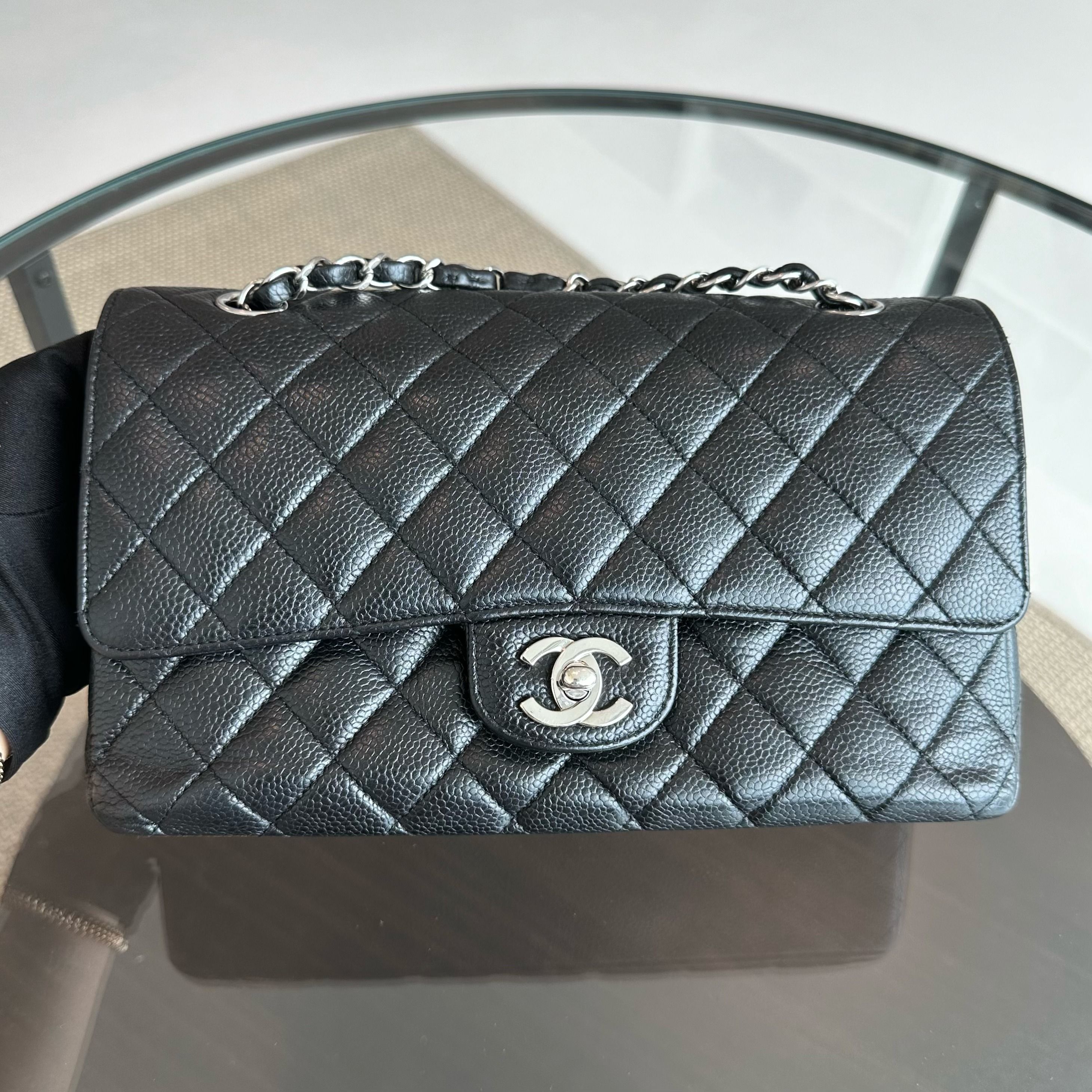 Chanel Caviar Medium Classic Flap Double Flap Black SHW No 13 - Luxury Evermore