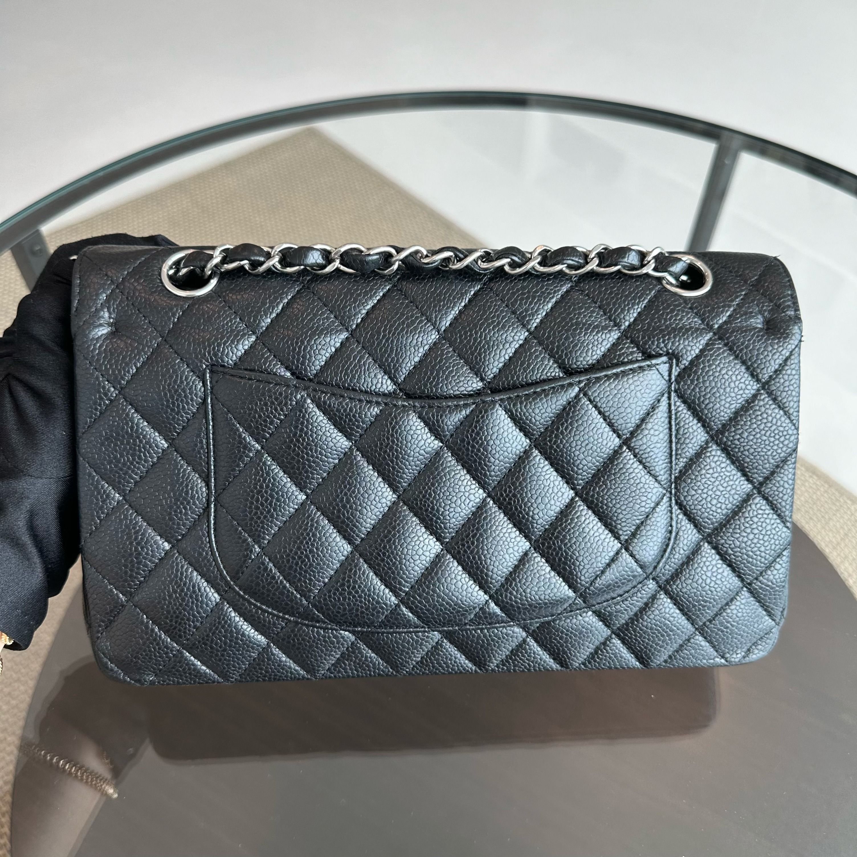 Chanel Caviar Medium Classic Flap Double Flap Black SHW No 13 - Luxury Evermore