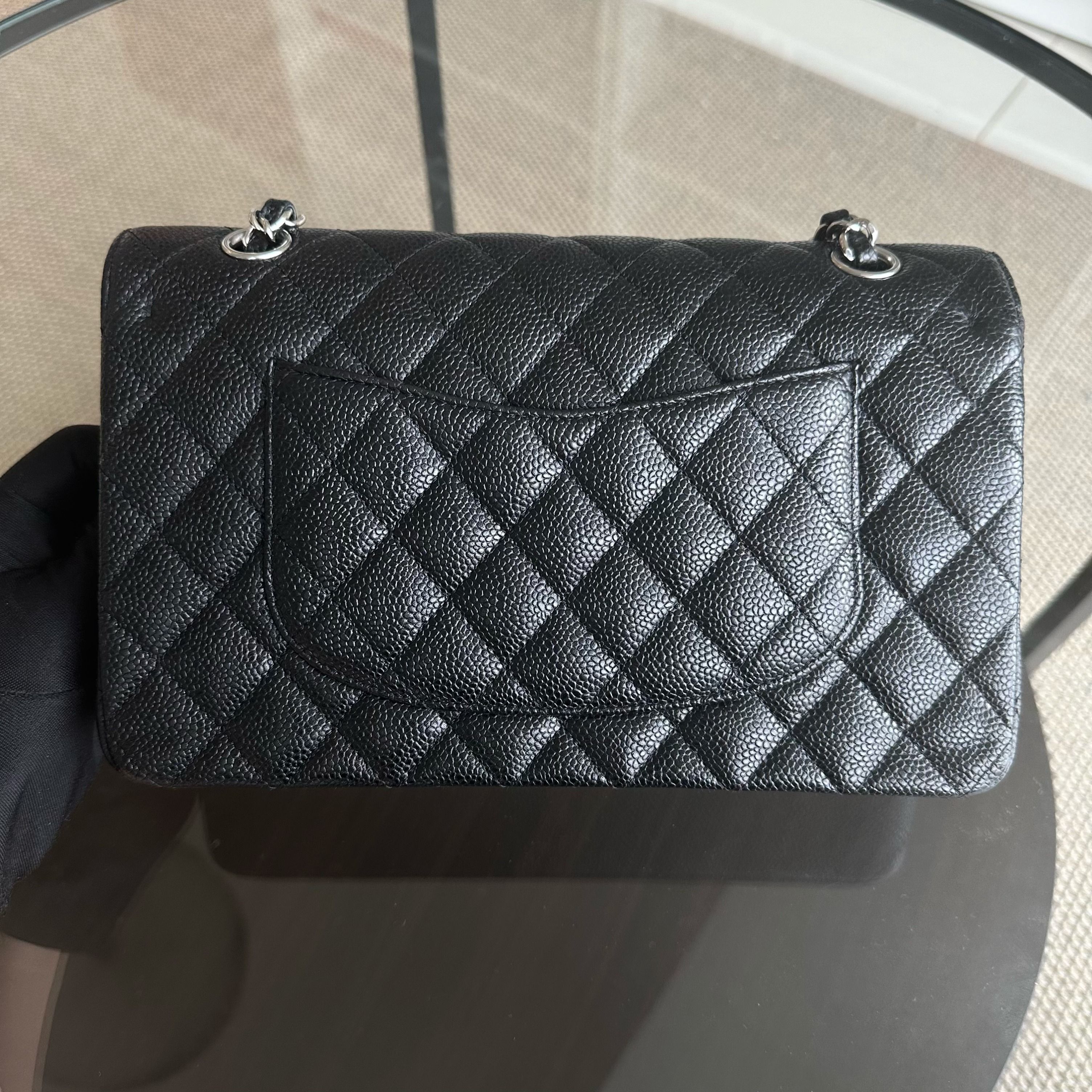 Chanel Caviar Medium Classic Flap Double Flap Quilted Calfskin Black SHW No 13 - Luxury Evermore