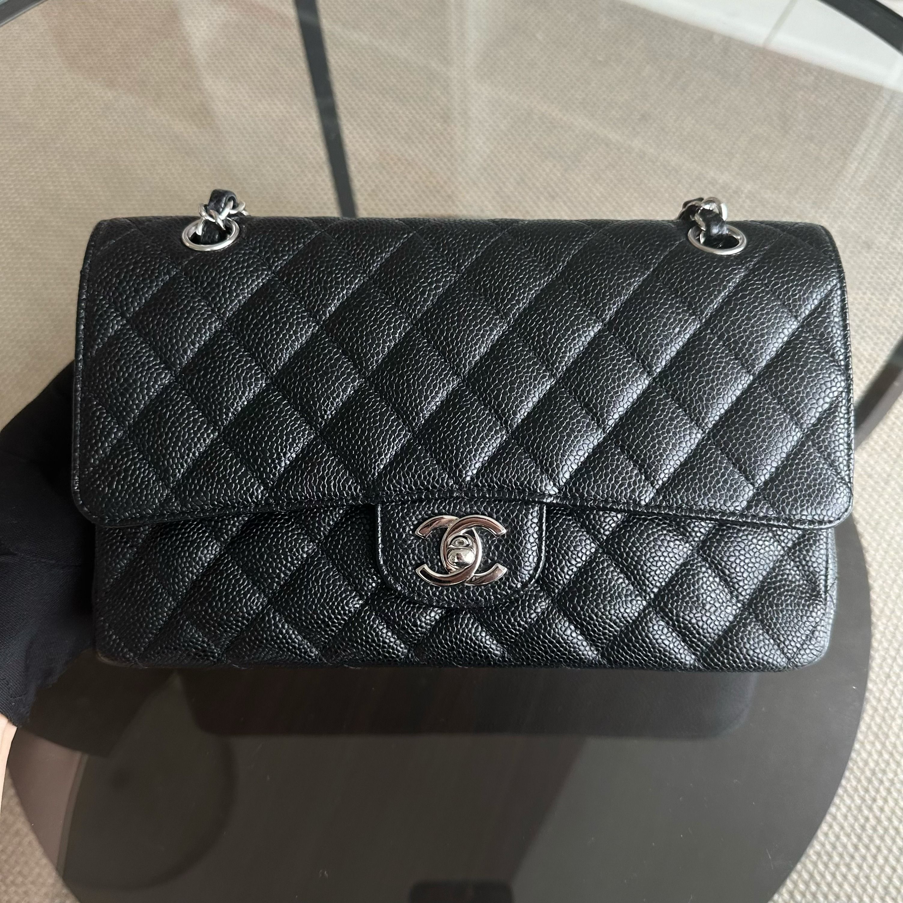 Chanel Caviar Medium Classic Flap Double Flap Quilted Calfskin Black SHW No 13 - Luxury Evermore