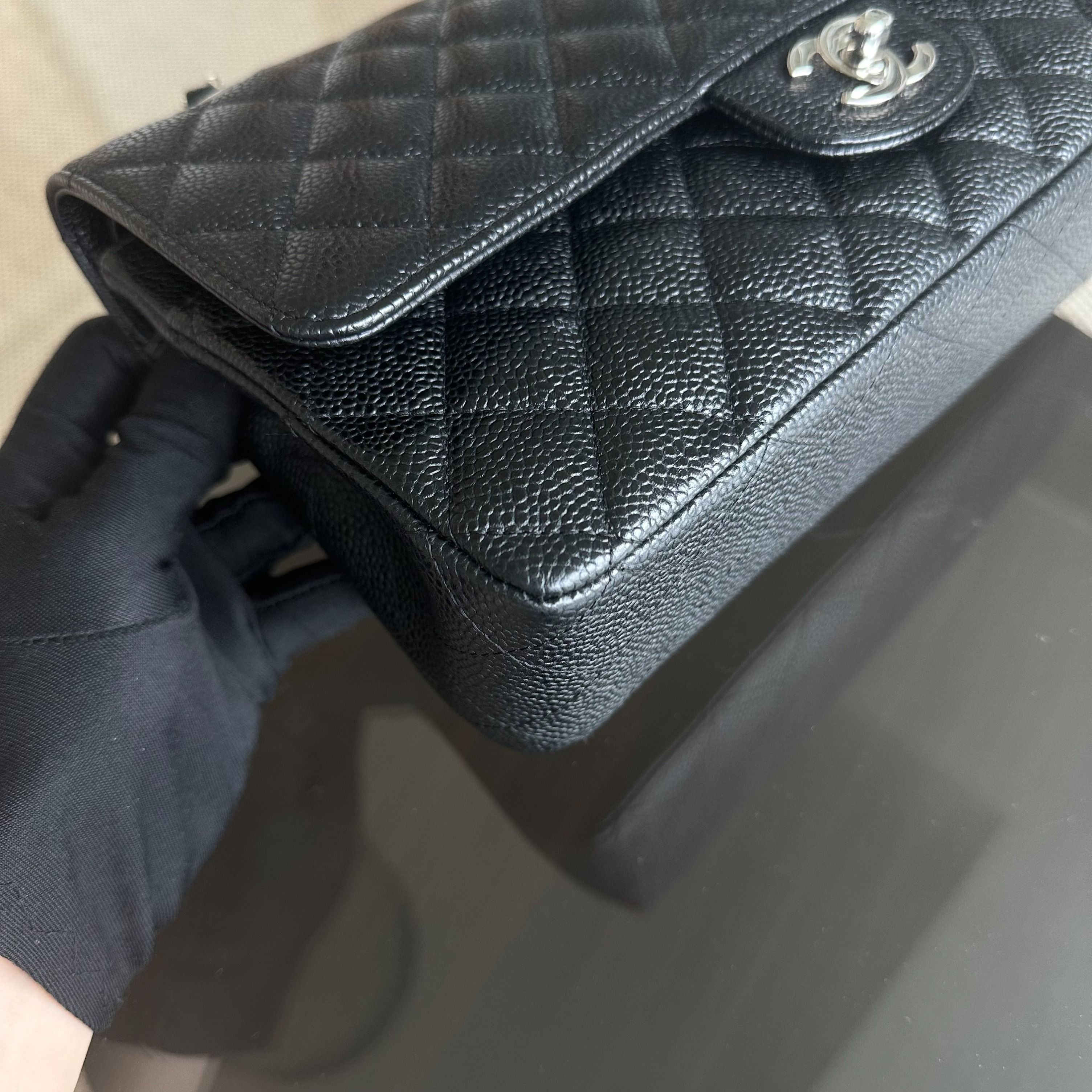 Chanel Caviar Medium Classic Flap Double Flap Quilted Calfskin Black SHW No 13 - Luxury Evermore