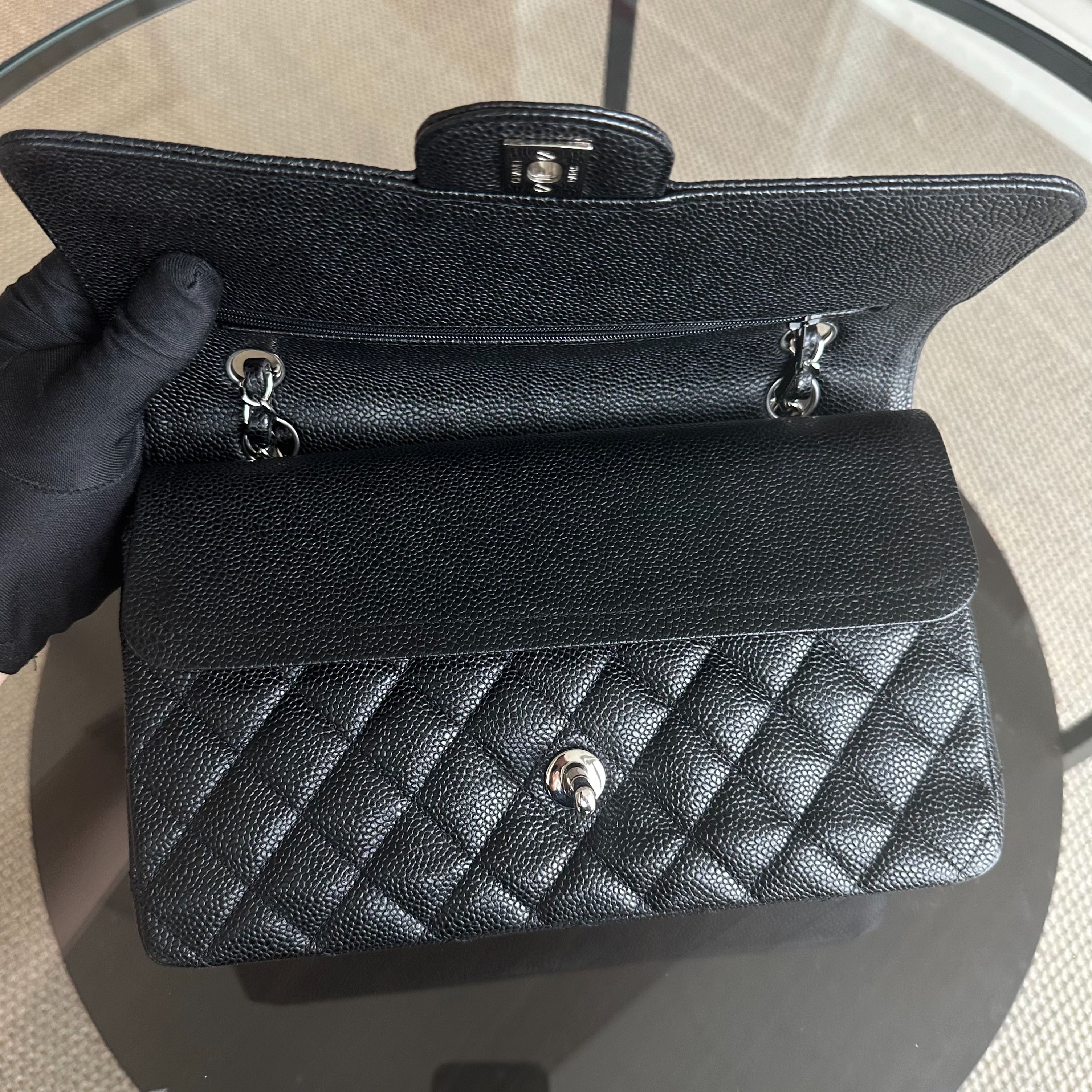 Chanel Caviar Medium Classic Flap Double Flap Quilted Calfskin Black SHW No 13 - Luxury Evermore