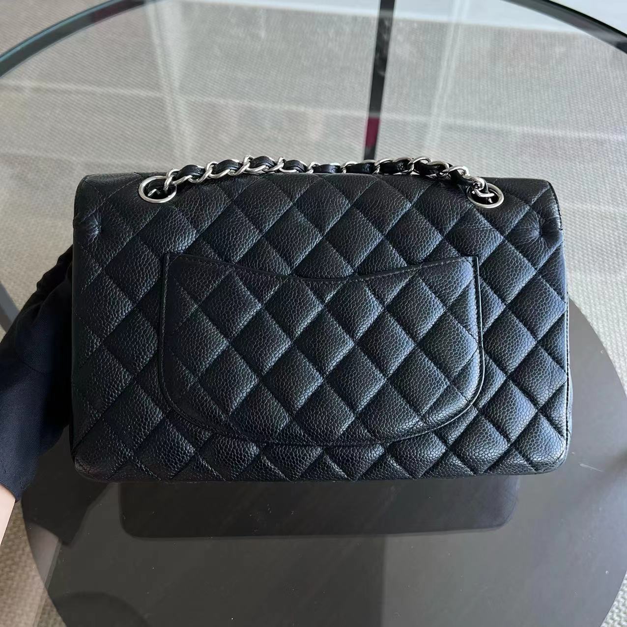 Chanel Caviar Medium Classic Flap Double Flap Quilted Calfskin Black SHW No 14 - Luxury Evermore