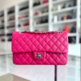 Chanel Caviar Medium Classic Flap Double Flap Quilted Calfskin Hot Pink SHW No 18 - Luxury Evermore