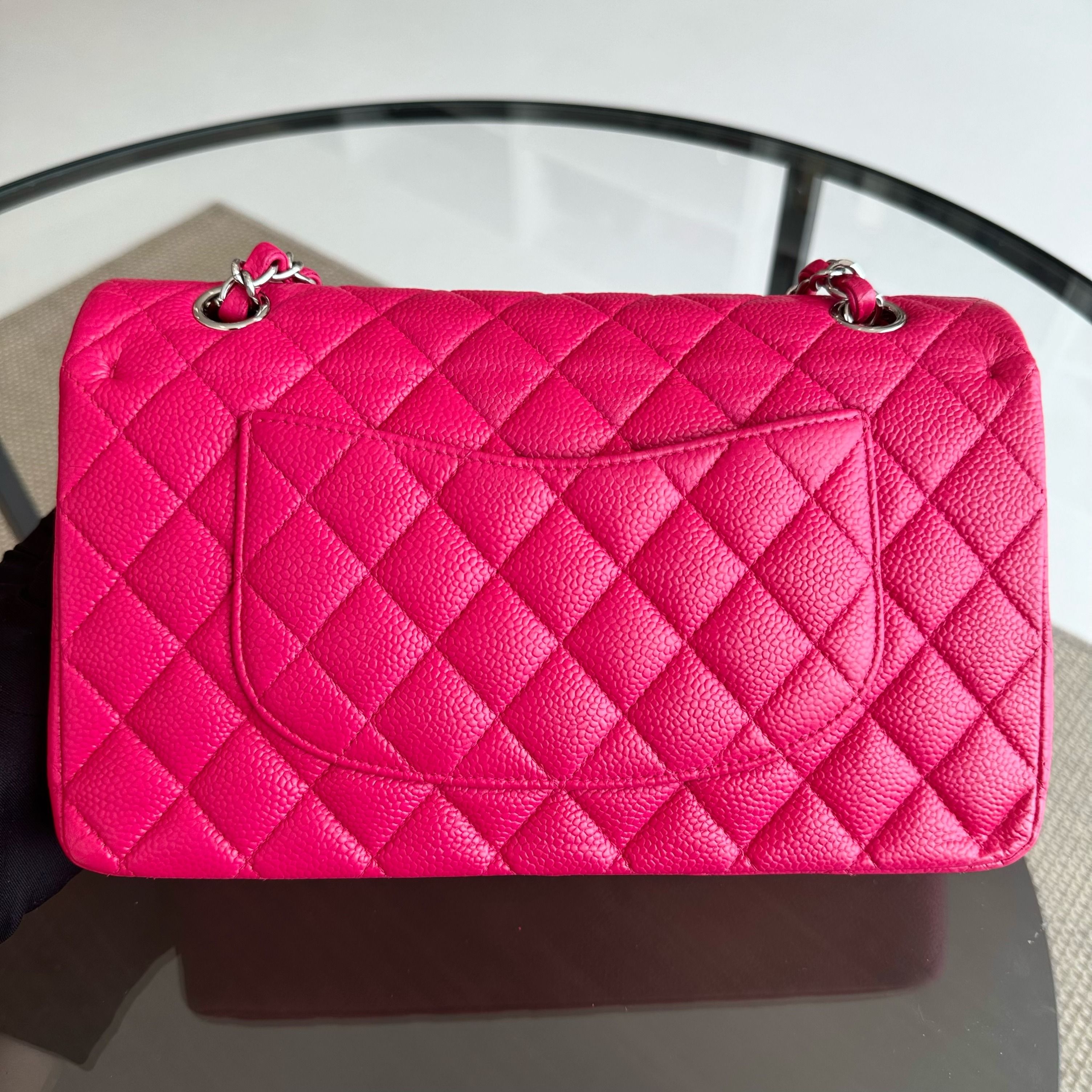 Chanel Caviar Medium Classic Flap Double Flap Quilted Calfskin Hot Pink SHW No 18 - Luxury Evermore