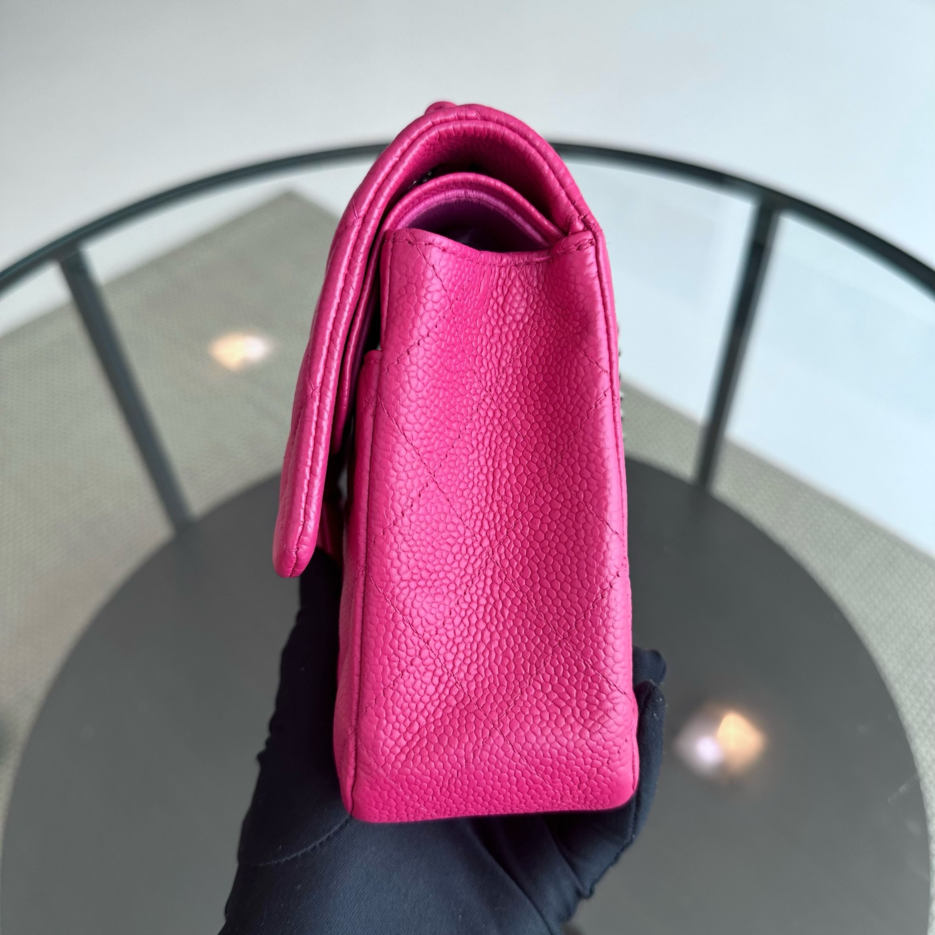 Chanel Caviar Medium Classic Flap Double Flap Quilted Calfskin Hot Pink SHW No 18 - Luxury Evermore