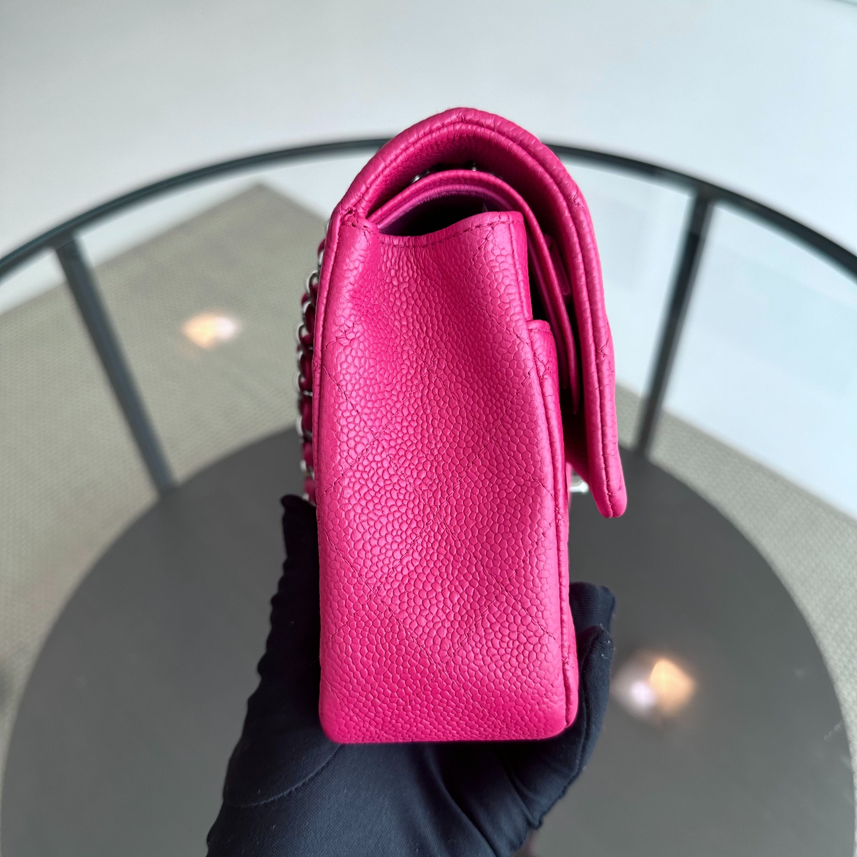 Chanel Caviar Medium Classic Flap Double Flap Quilted Calfskin Hot Pink SHW No 18 - Luxury Evermore