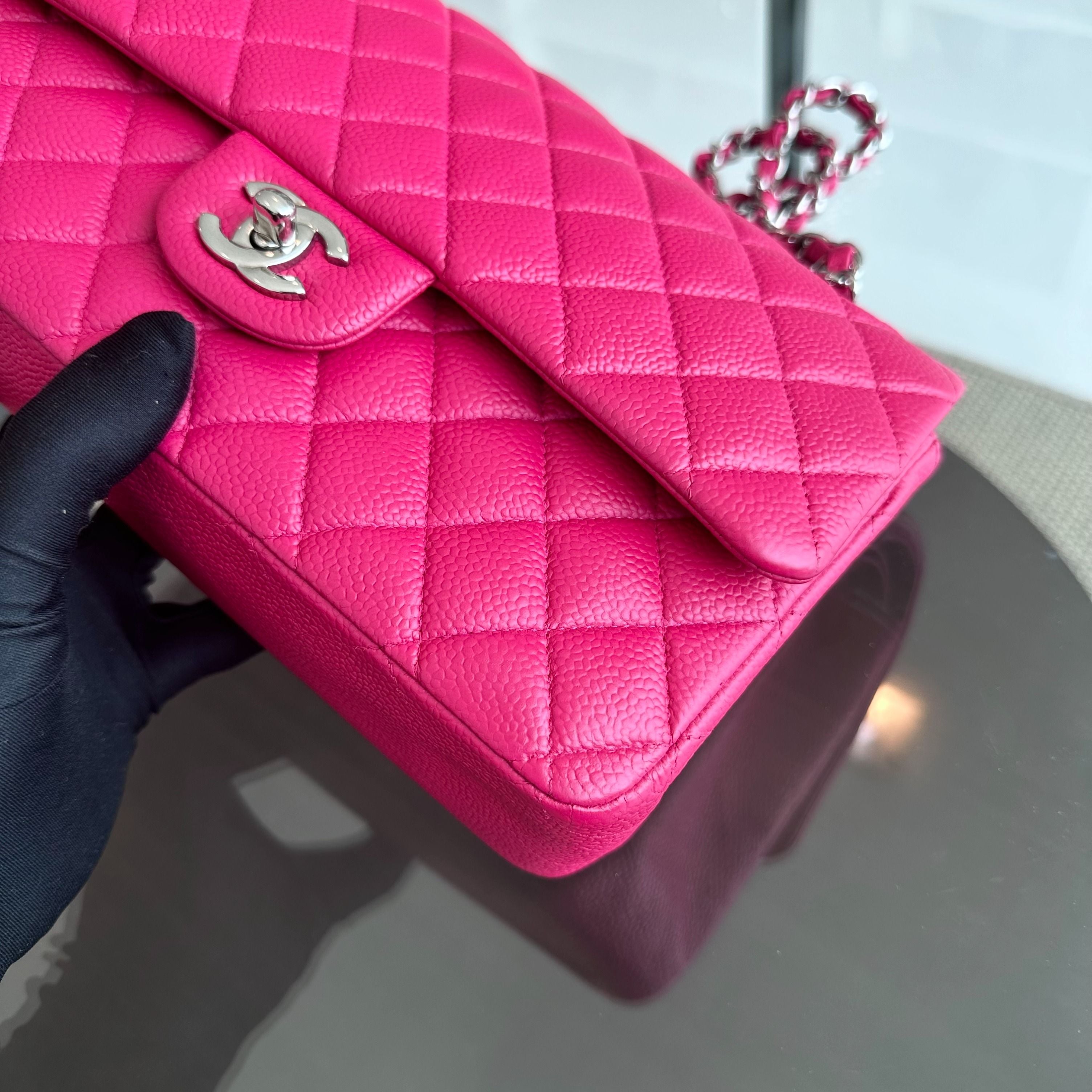 Chanel Caviar Medium Classic Flap Double Flap Quilted Calfskin Hot Pink SHW No 18 - Luxury Evermore