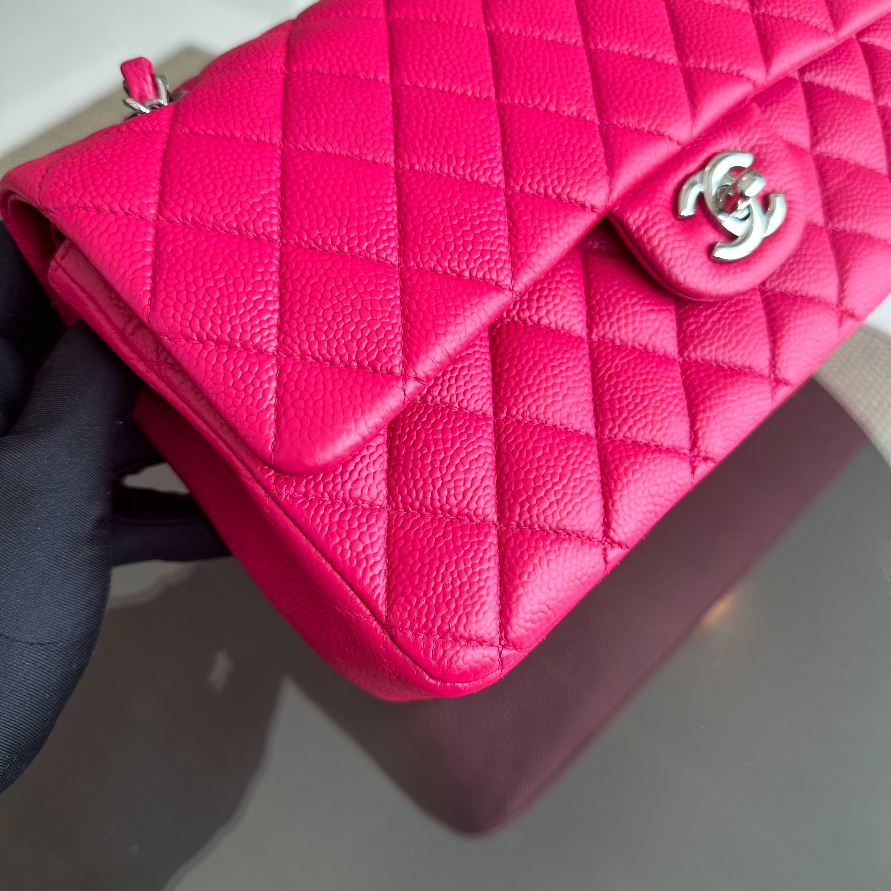 Chanel Caviar Medium Classic Flap Double Flap Quilted Calfskin Hot Pink SHW No 18 - Luxury Evermore