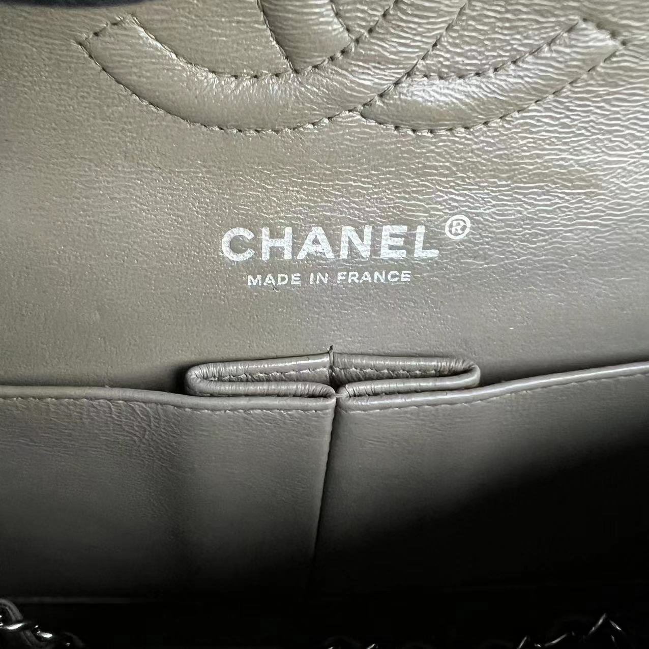 Chanel Caviar Medium Classic Flap Double Flap Quilted Calfskin Taupe Green Brown SHW No 17 - Luxury Evermore