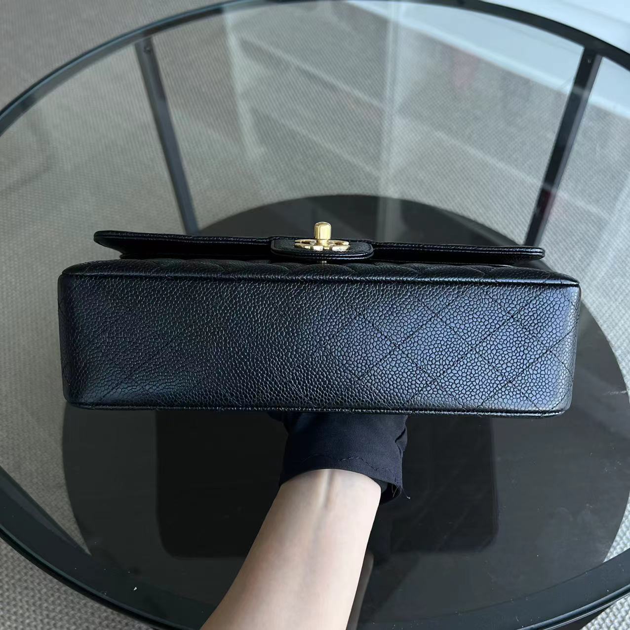 Chanel Caviar Medium Classic Flap Double Flap Quilted Grained Calfskin Black Golden Hardware Series 13 - Luxury Evermore