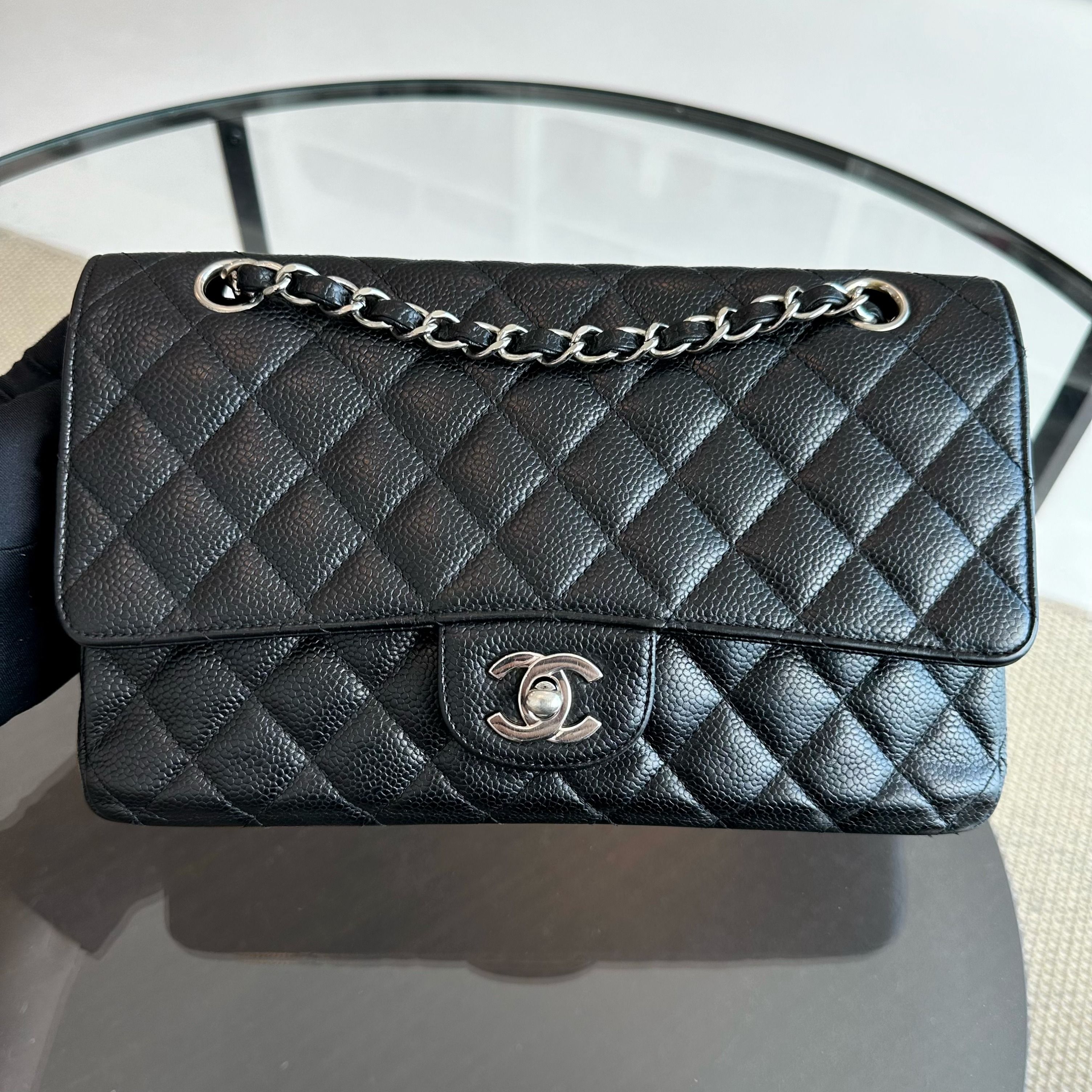 Chanel Caviar Medium Classic Flap Quilted Calfskin Black SHW No 13 - Luxury Evermore