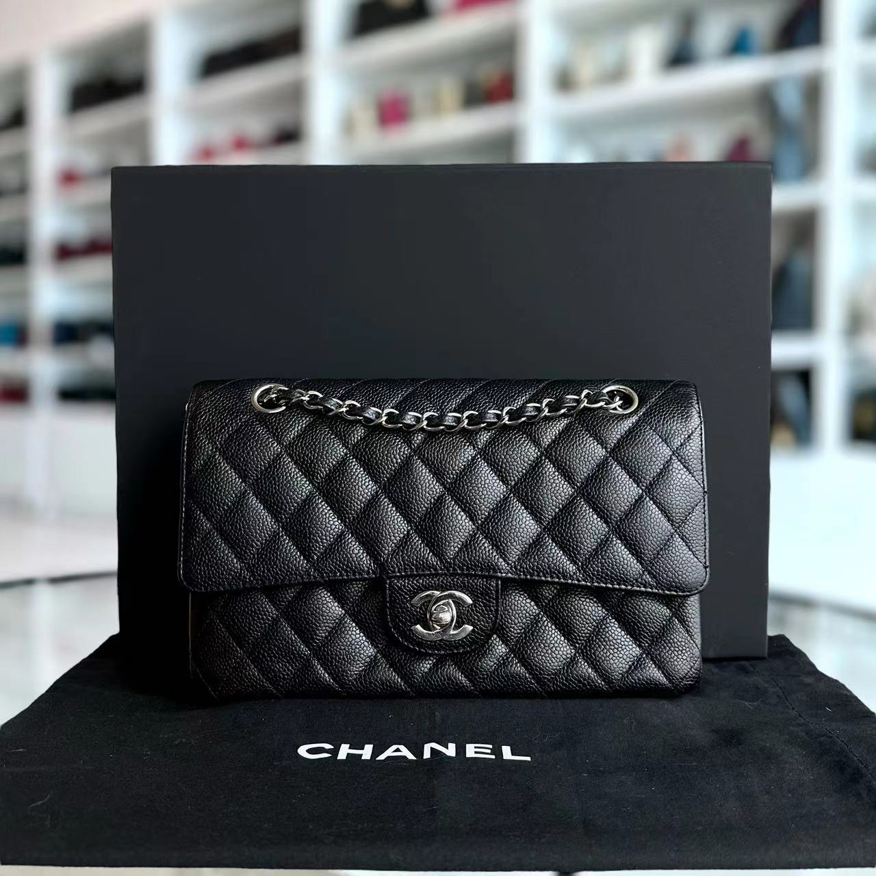 Chanel Caviar Medium Classic Flap Quilted Calfskin Black SHW No 14 - Luxury Evermore