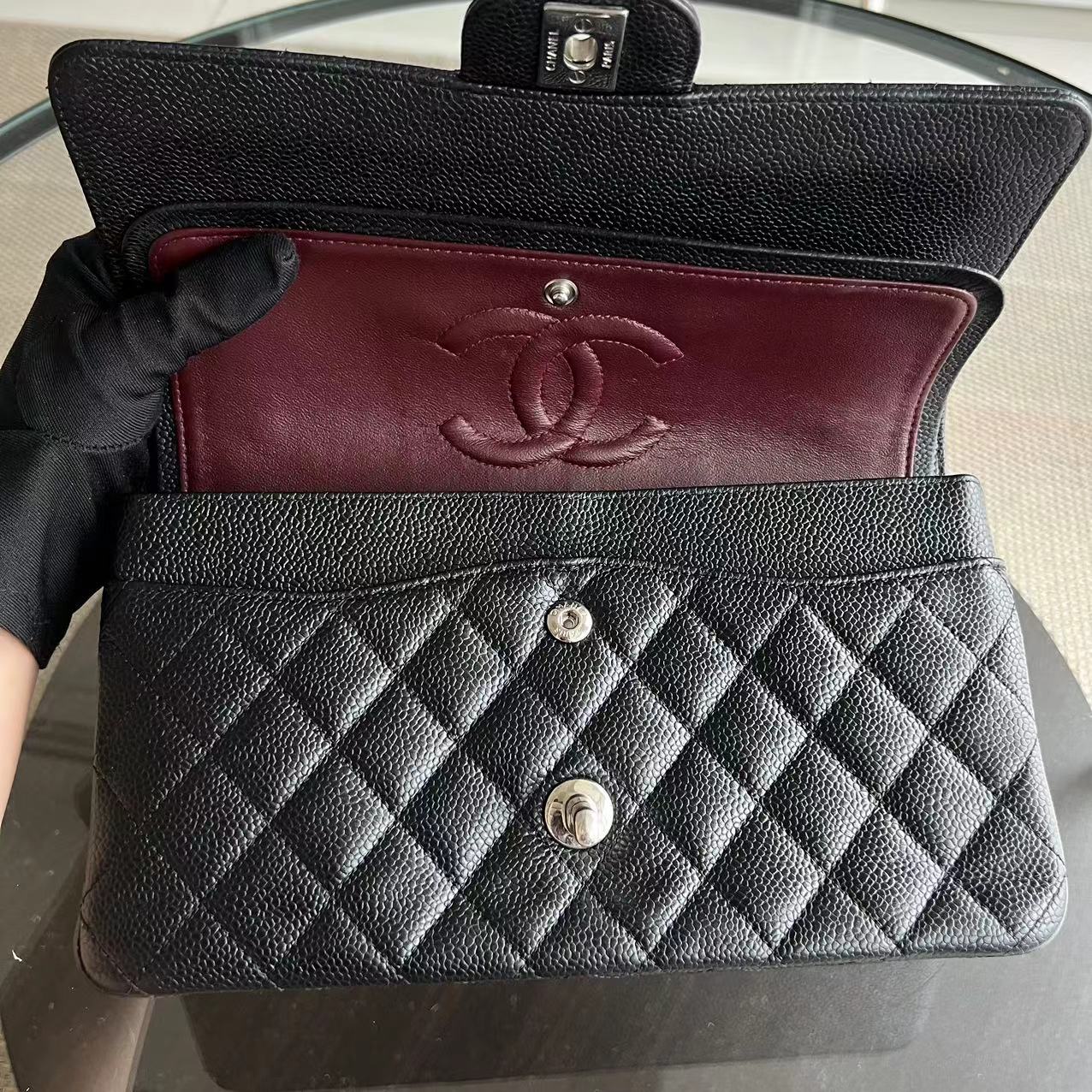 Chanel Caviar Medium Classic Flap Quilted Calfskin Black SHW No 14 - Luxury Evermore