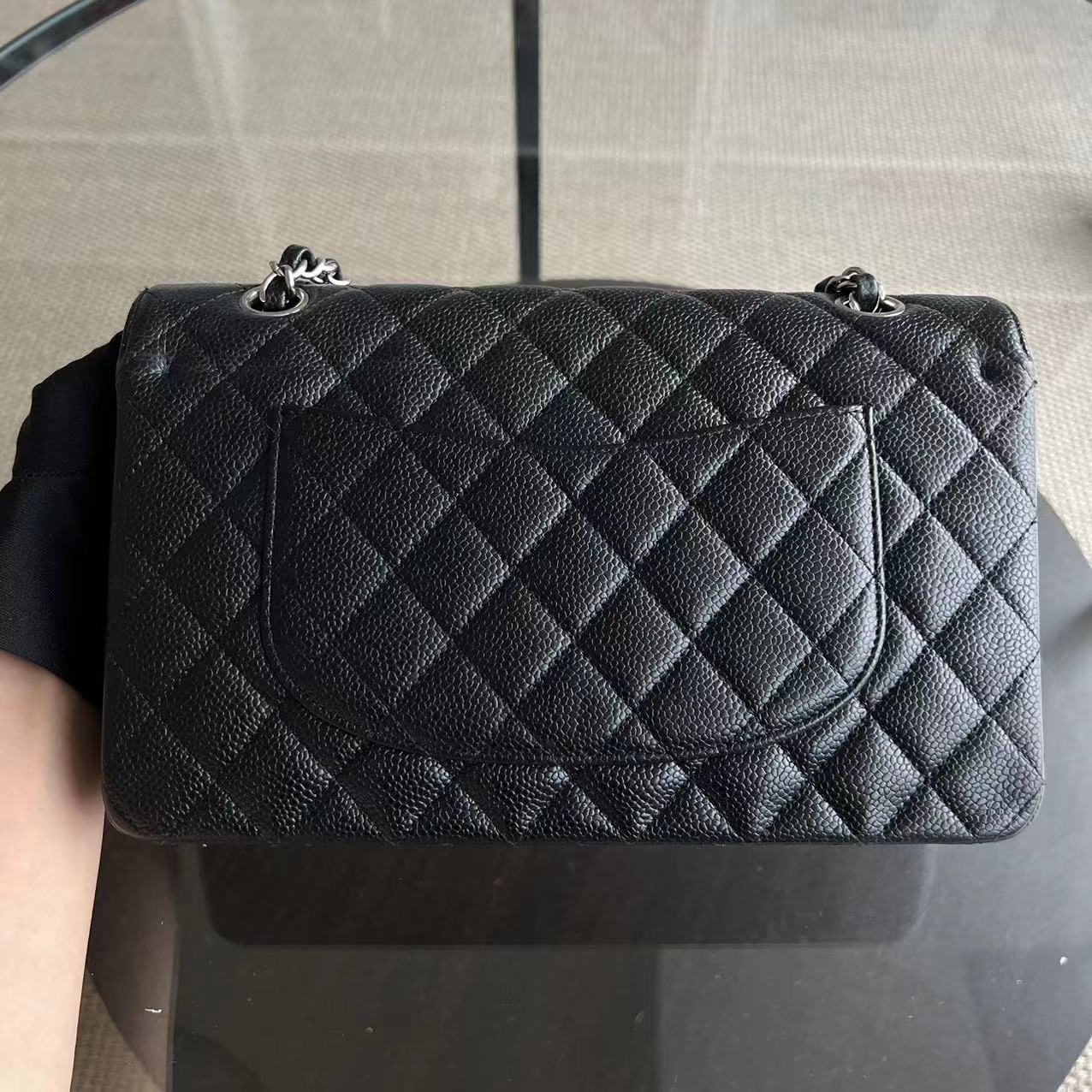 Chanel Caviar Medium Classic Flap Quilted Calfskin Black SHW No 14 - Luxury Evermore