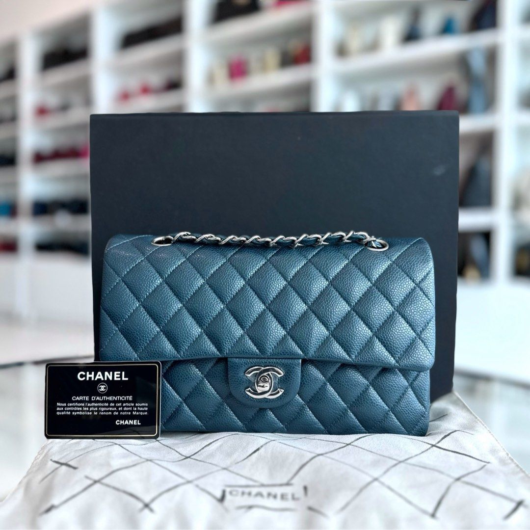 Chanel Caviar Medium Classic Flap Quilted Dark Blue SHW No 20 - Luxury Evermore