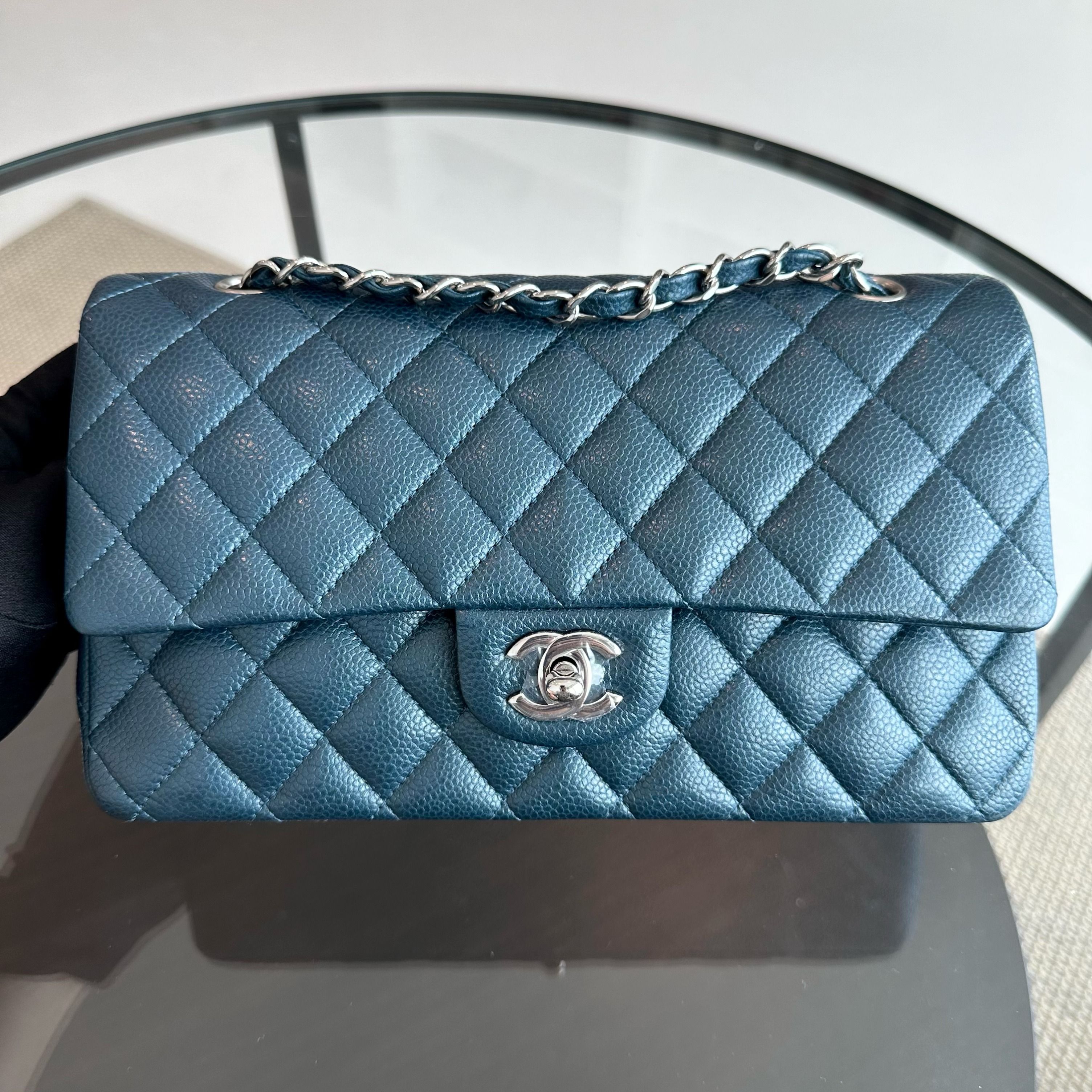 Chanel Caviar Medium Classic Flap Quilted Dark Blue SHW No 20 - Luxury Evermore