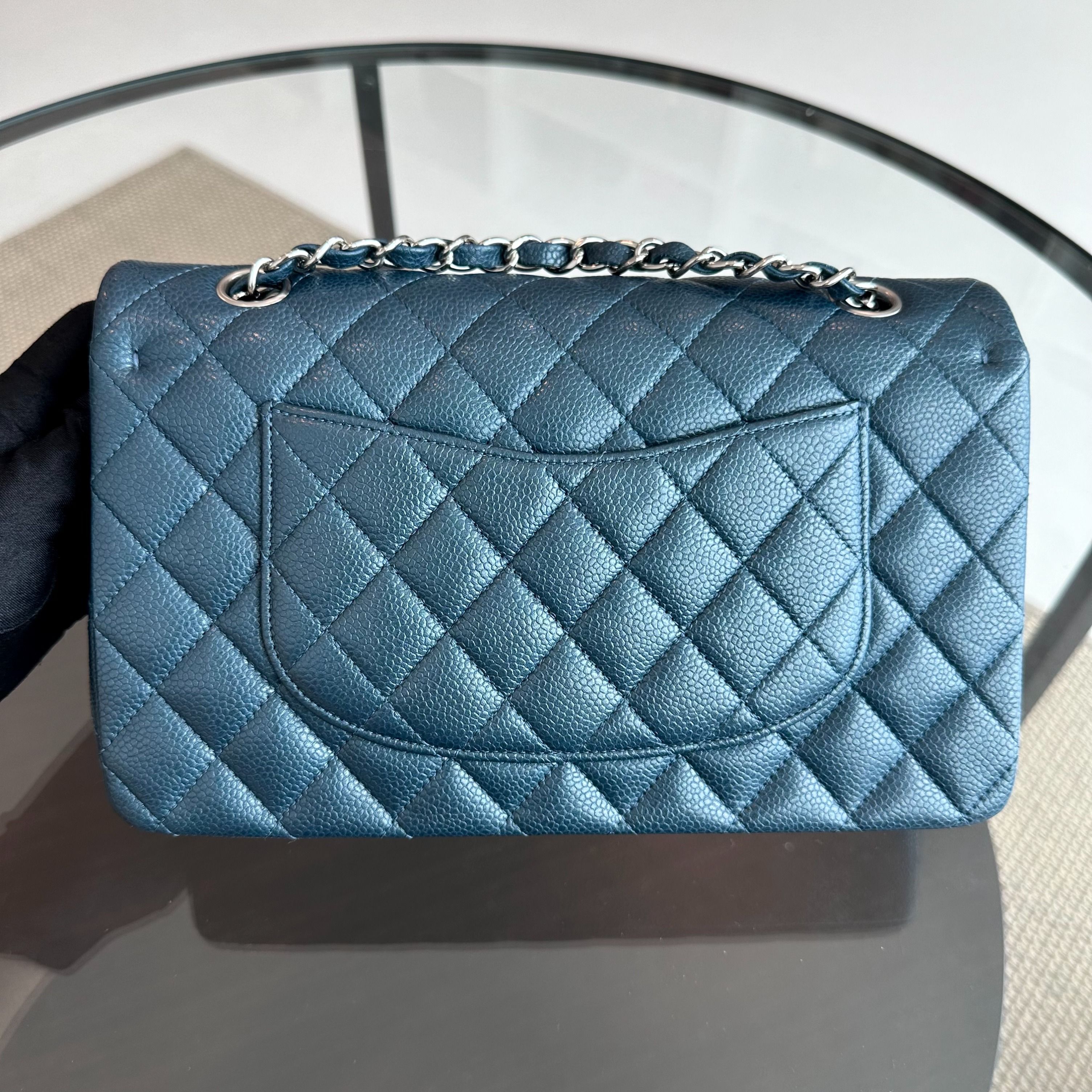 Chanel Caviar Medium Classic Flap Quilted Dark Blue SHW No 20 - Luxury Evermore