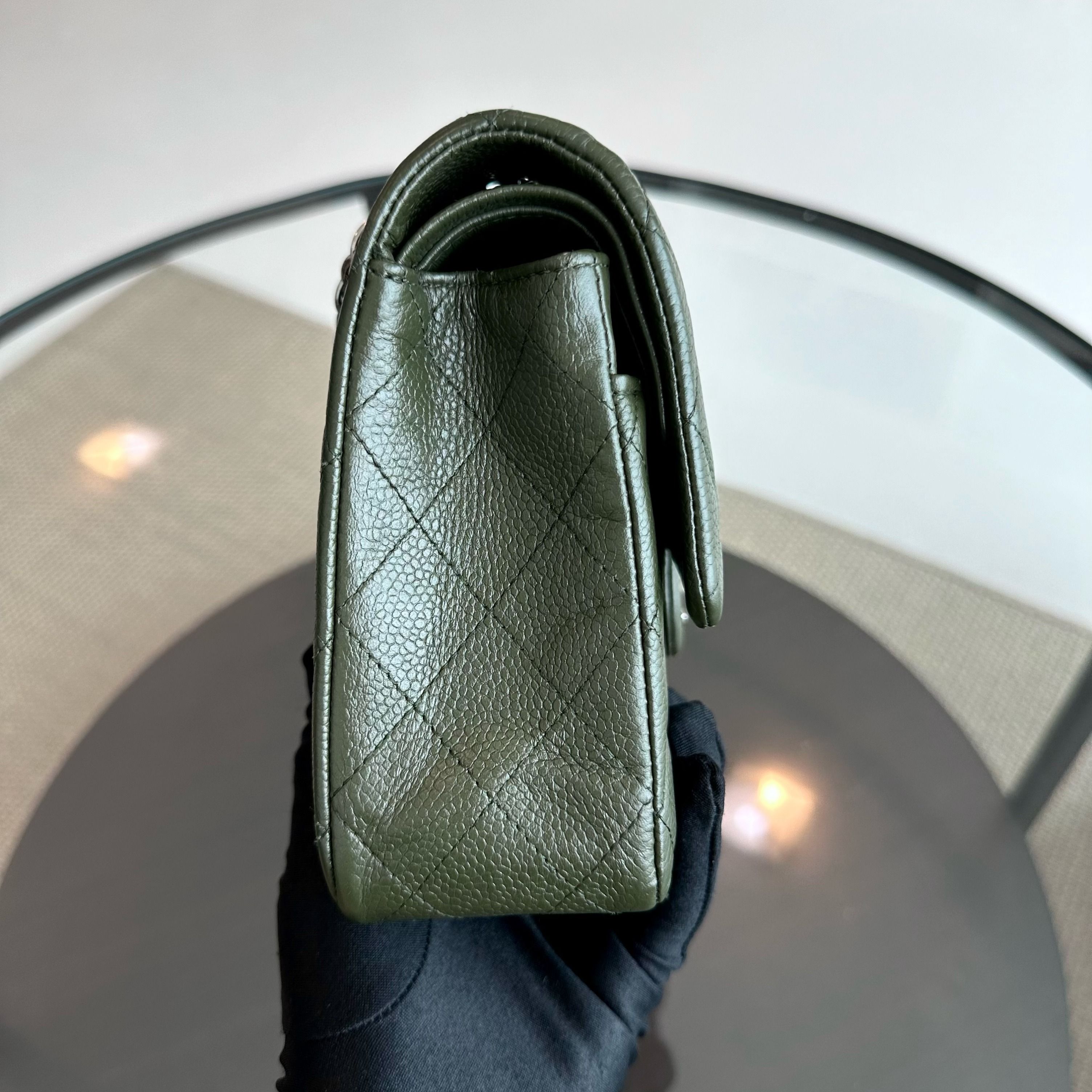 Chanel Caviar Medium Classic Flap Quilted Dark Green SHW No 14 - Luxury Evermore