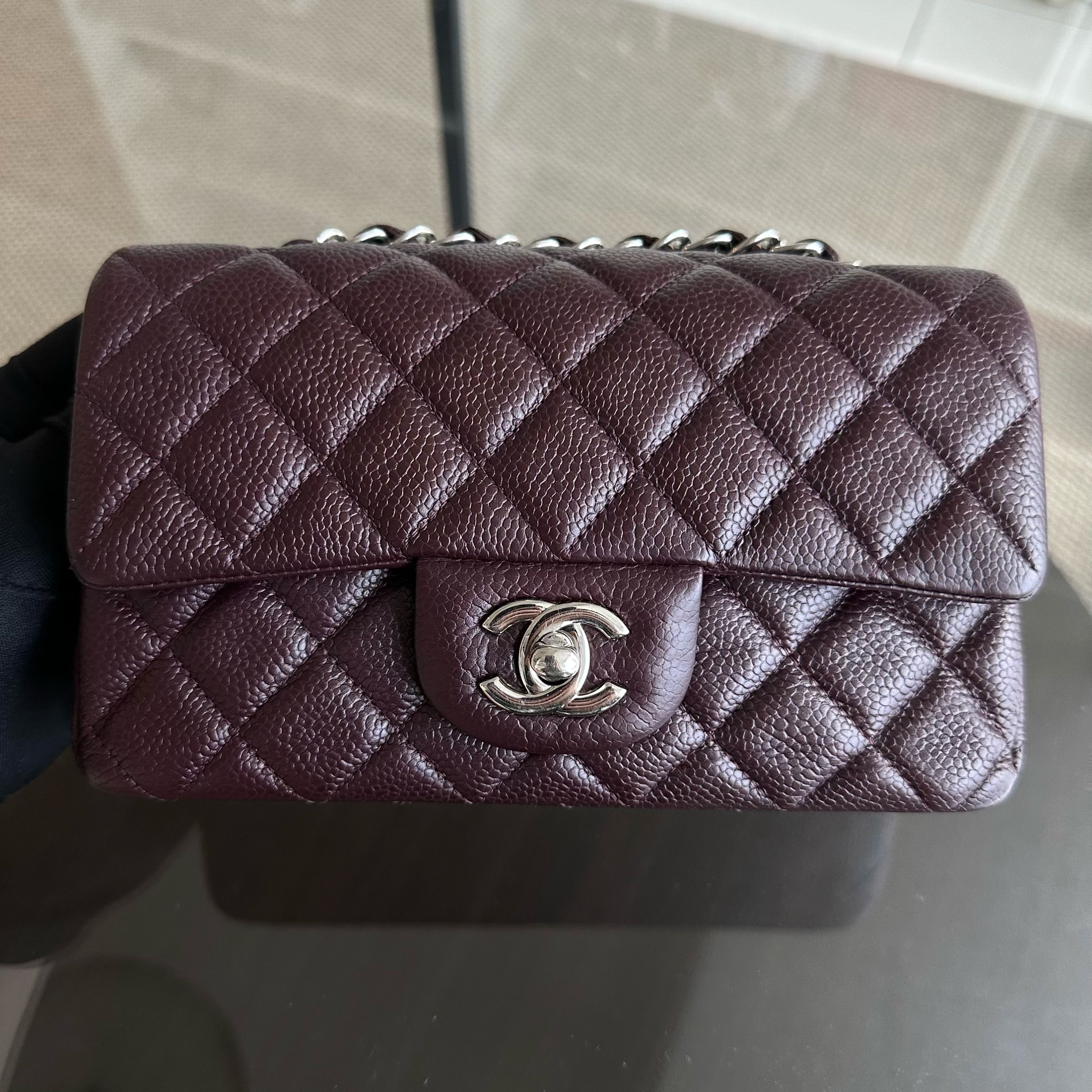 Chanel Caviar Mini Classic Flap 20CM Quilted Calfskin Burgundy SHW No 20 - Luxury Evermore