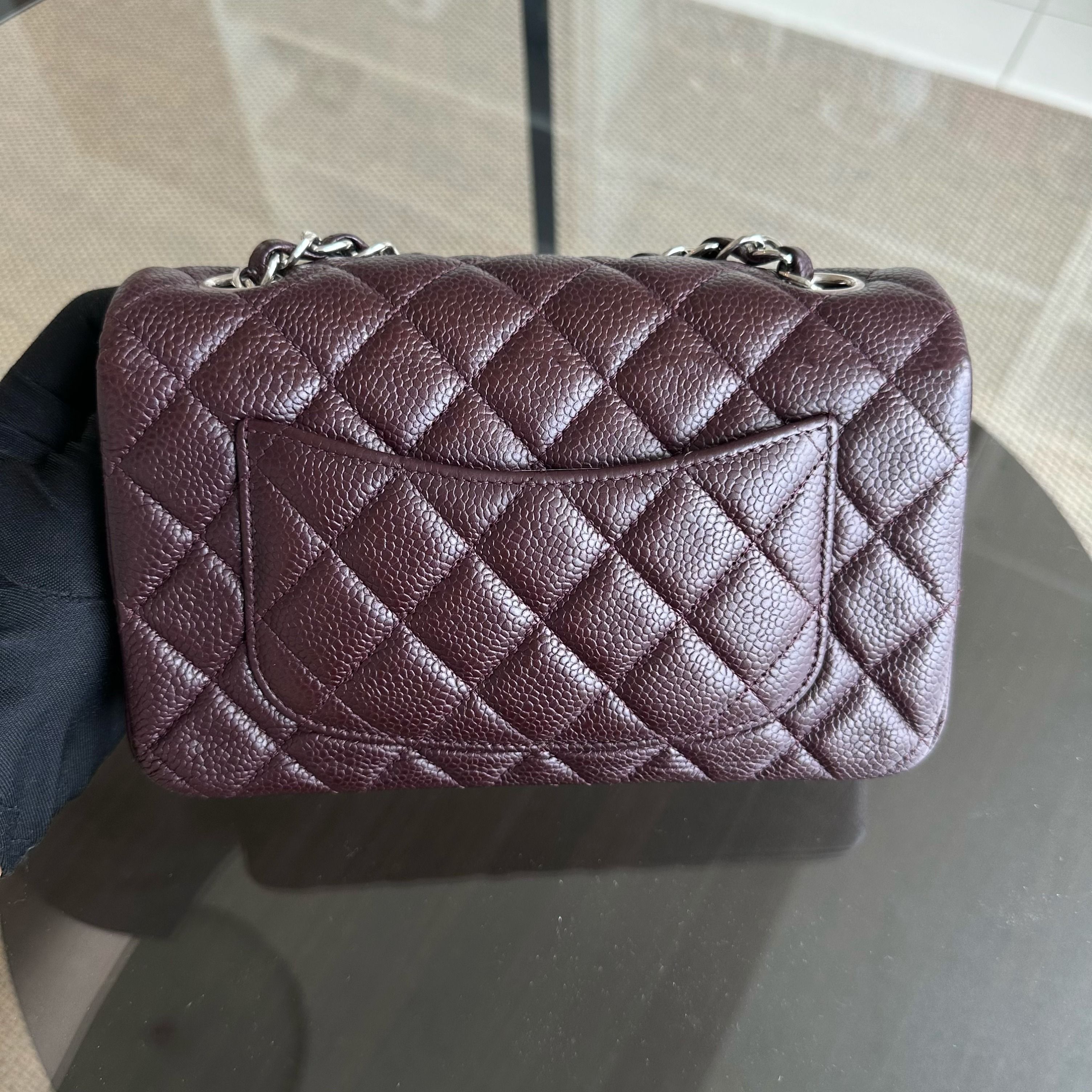 Chanel Caviar Mini Classic Flap 20CM Quilted Calfskin Burgundy SHW No 20 - Luxury Evermore