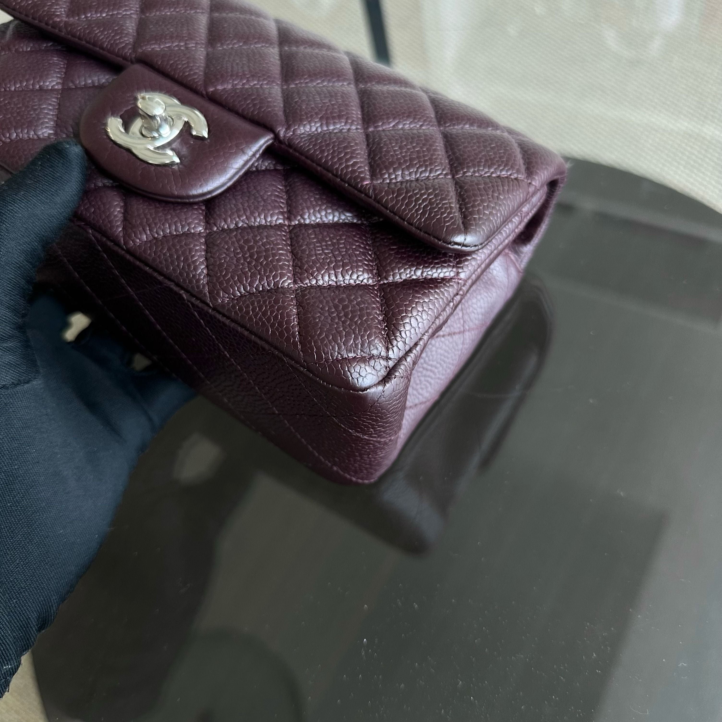 Chanel Caviar Mini Classic Flap 20CM Quilted Calfskin Burgundy SHW No 20 - Luxury Evermore