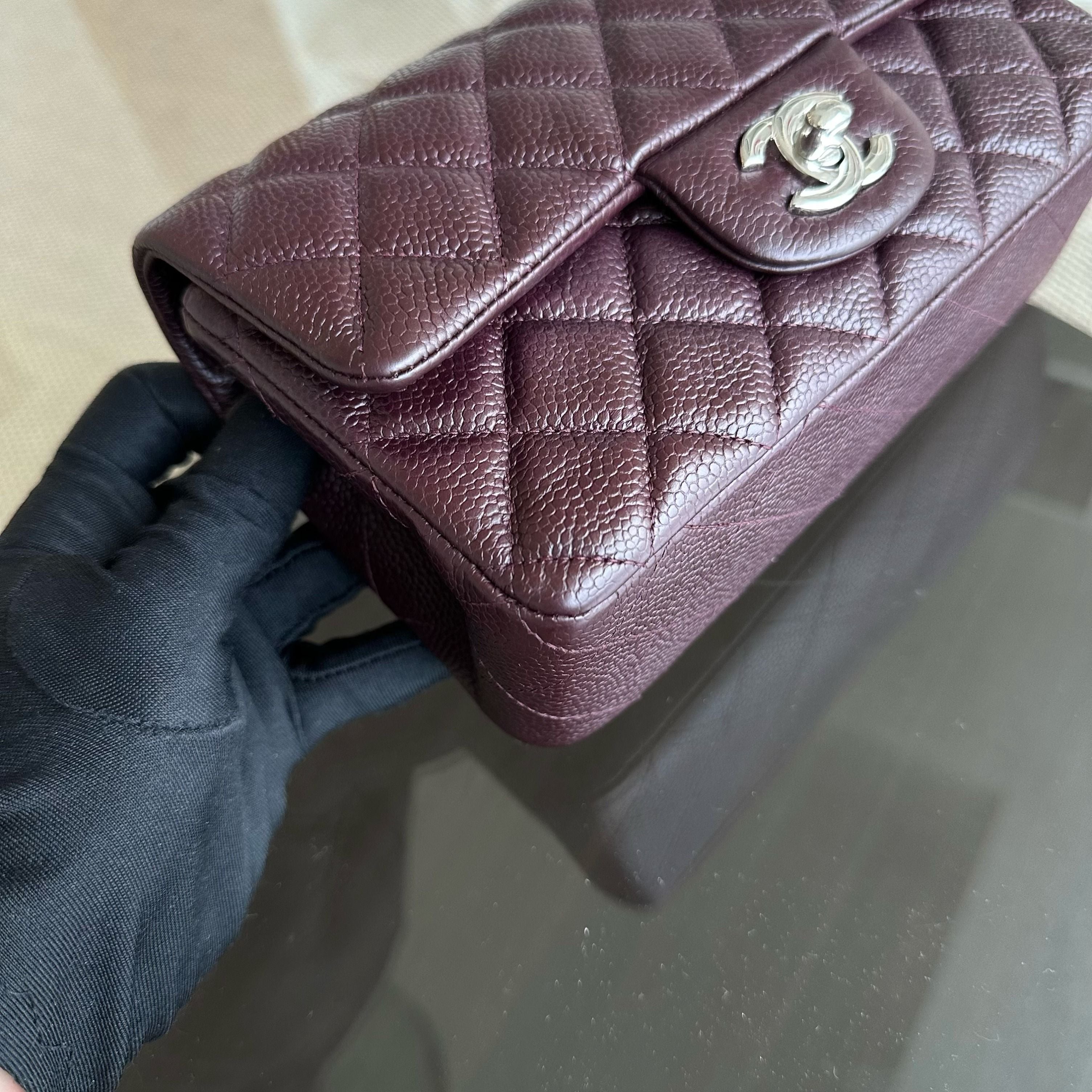 Chanel Caviar Mini Classic Flap 20CM Quilted Calfskin Burgundy SHW No 20 - Luxury Evermore