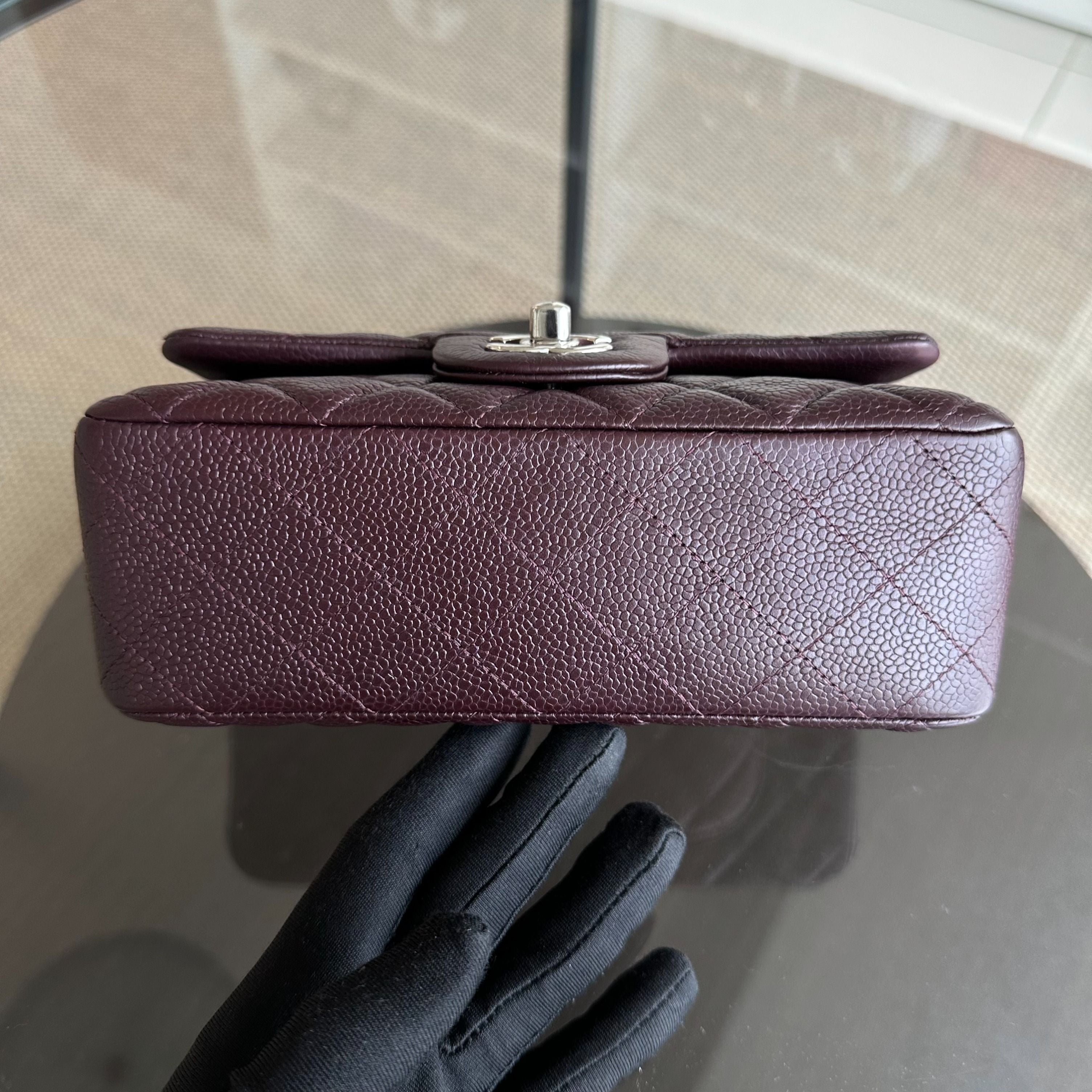 Chanel Caviar Mini Classic Flap 20CM Quilted Calfskin Burgundy SHW No 20 - Luxury Evermore