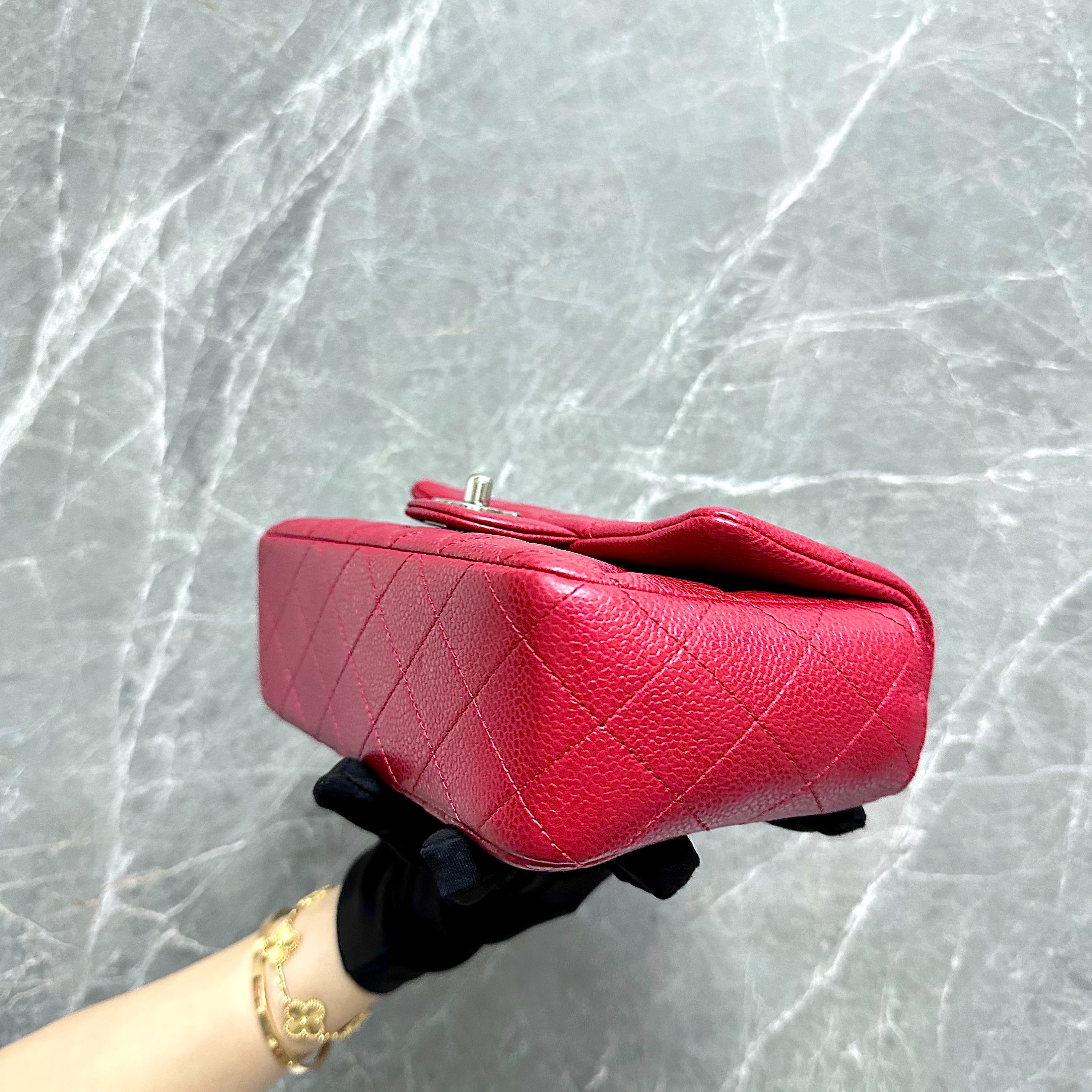 Chanel Caviar Mini Classic Flap Red SHW No 20 - Luxury Evermore