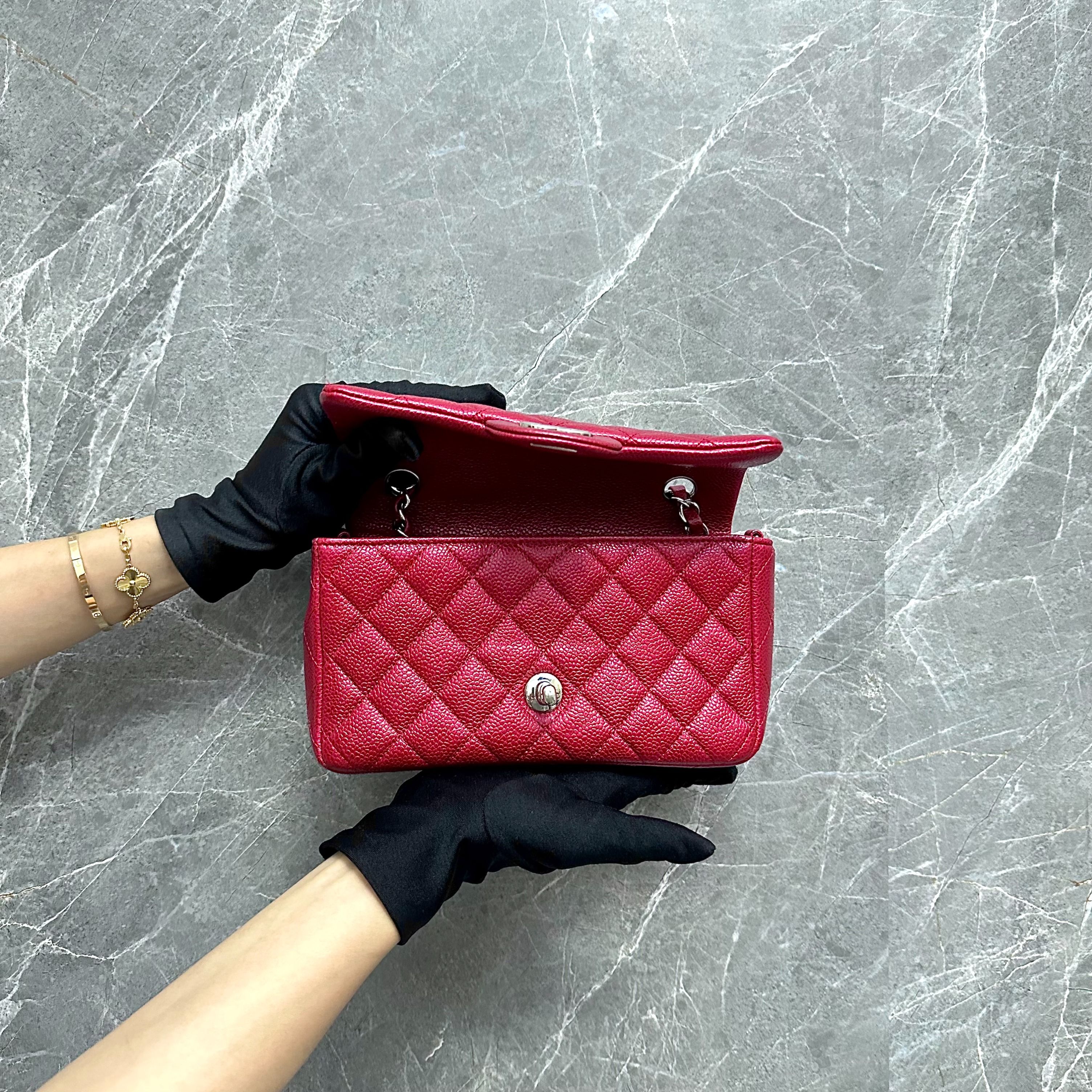 Chanel Caviar Mini Classic Flap Red SHW No 20 - Luxury Evermore