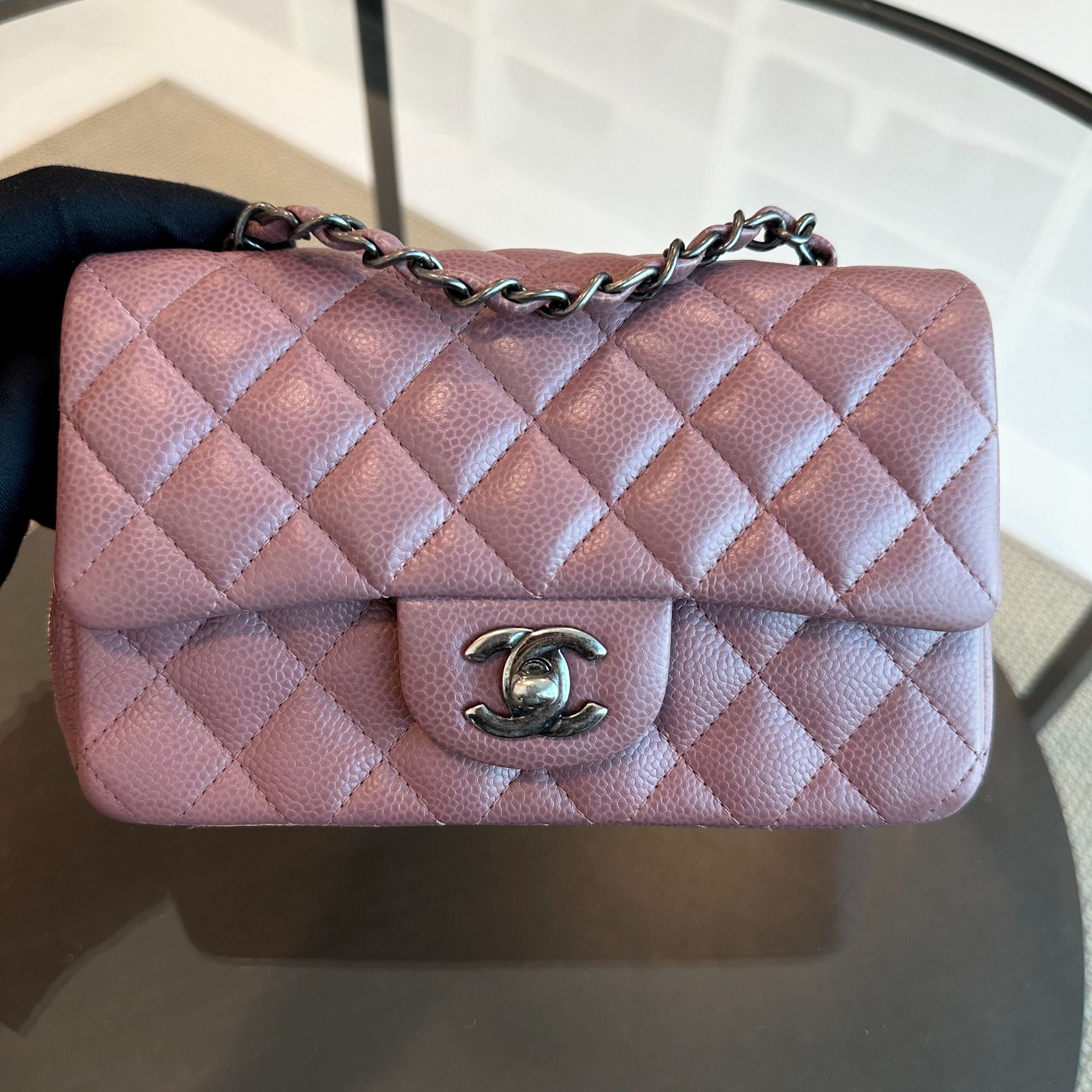 Chanel Caviar Mini Rectangular 20CM Classic Flap Quilted Calfskin Purple RSHW No 21 - Luxury Evermore